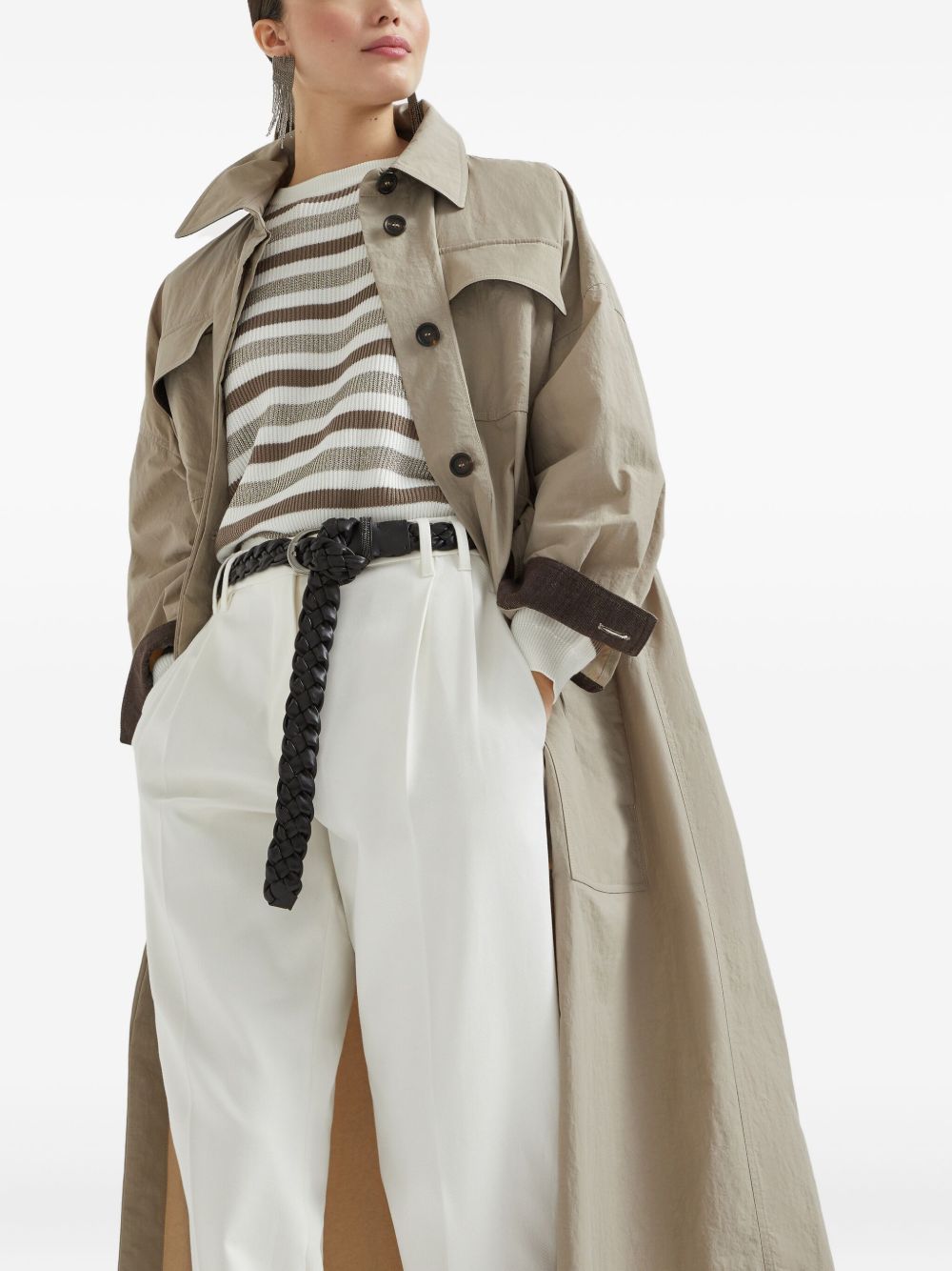 Brunello Cucinelli Water-resistant techno cotton trench with shiny detail Brunello Cucinelli