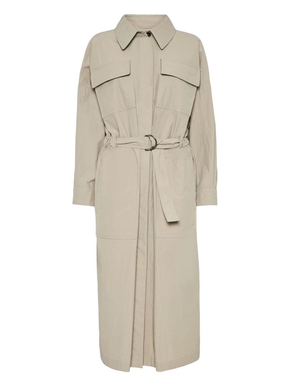 Brunello Cucinelli Water-resistant techno cotton trench with shiny detail Brunello Cucinelli