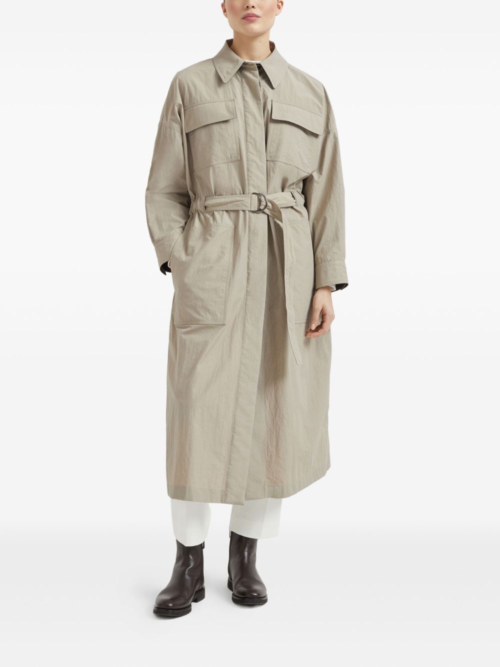 Brunello Cucinelli Water-resistant techno cotton trench with shiny detail Brunello Cucinelli