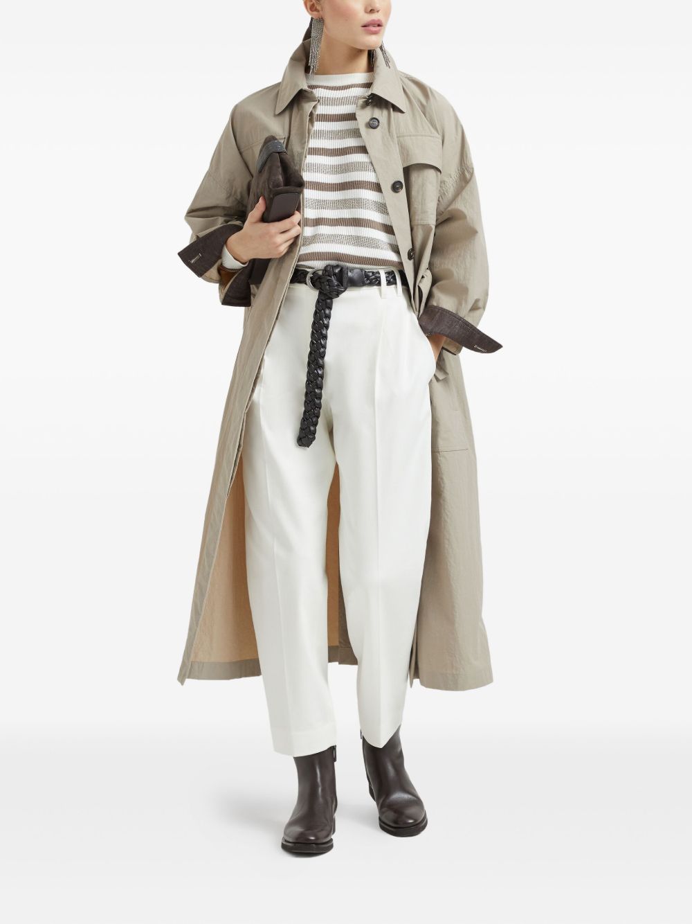 Brunello Cucinelli Water-resistant techno cotton trench with shiny detail Brunello Cucinelli