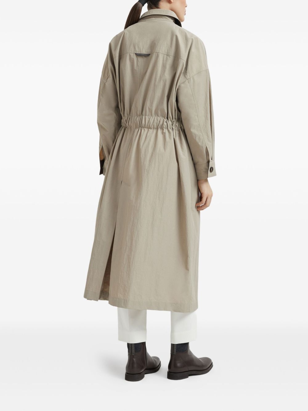 Brunello Cucinelli Water-resistant techno cotton trench with shiny detail Brunello Cucinelli