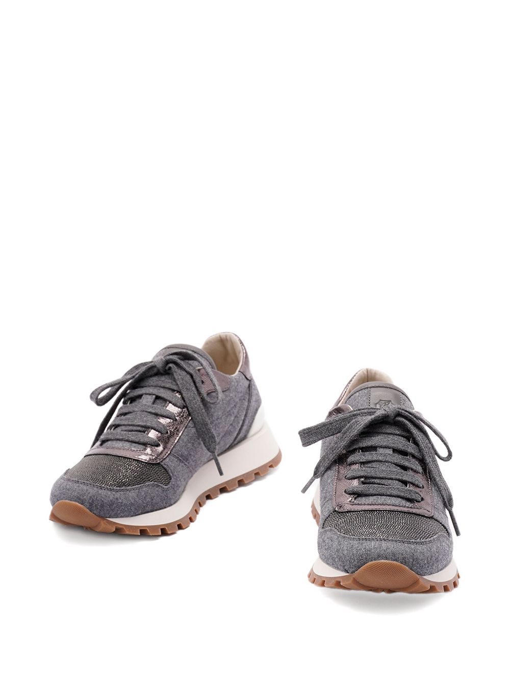 Brunello Cucinelli Virgin wool flannel and lamé calfskin runners Brunello Cucinelli