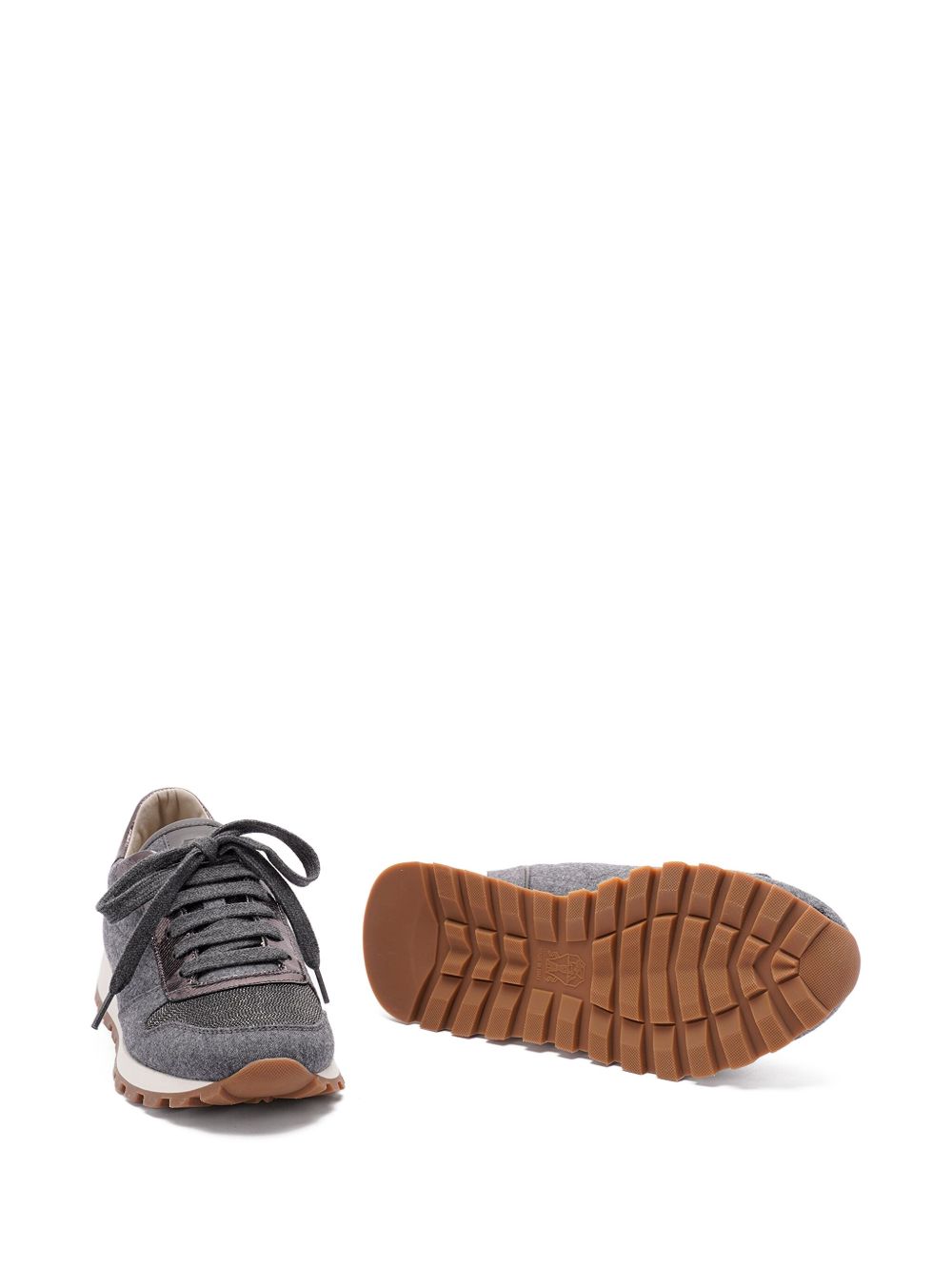 Brunello Cucinelli Virgin wool flannel and lamé calfskin runners Brunello Cucinelli