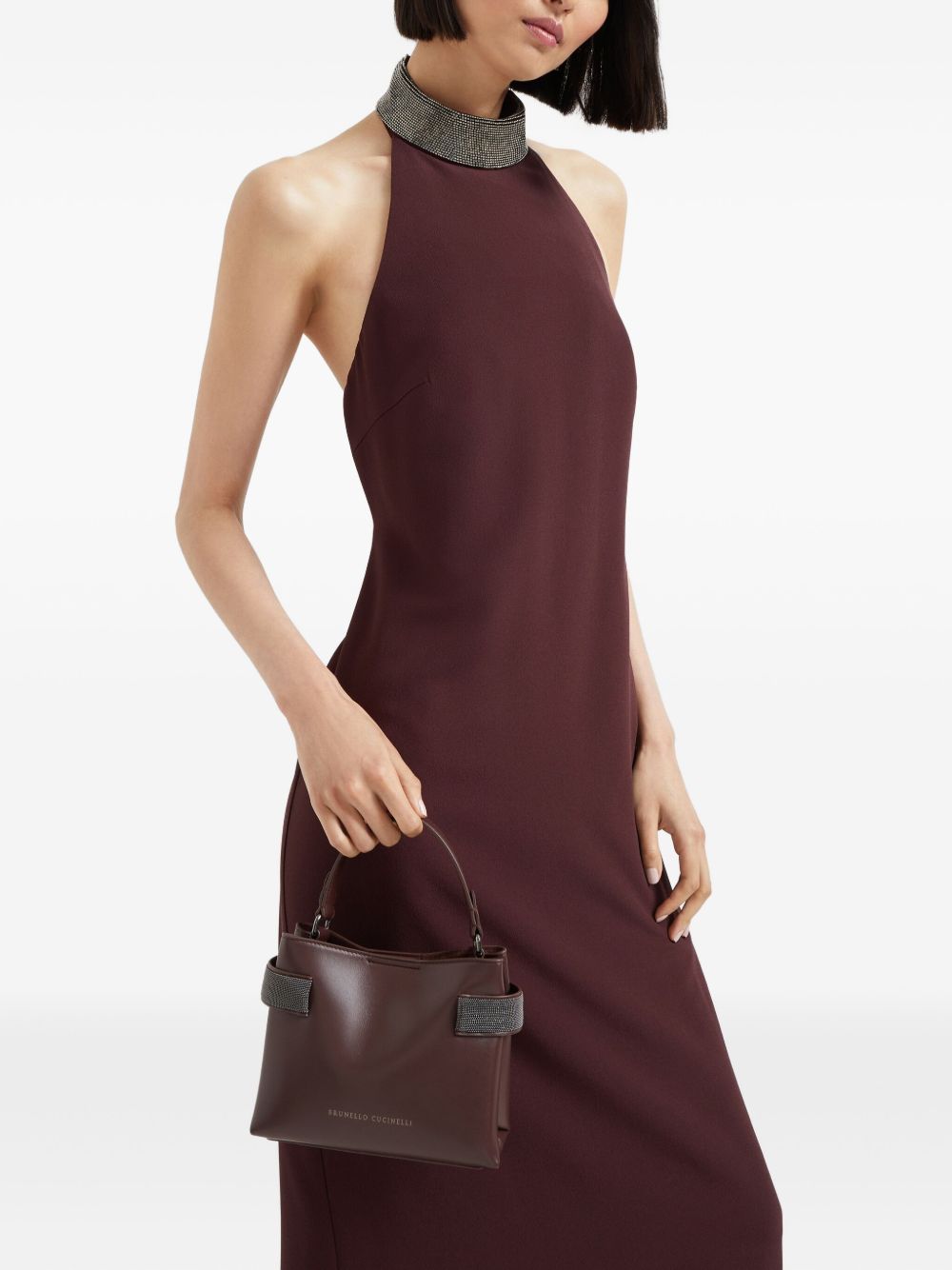 Brunello Cucinelli Essence small top-handle bag in calfskin with precious bands Brunello Cucinelli