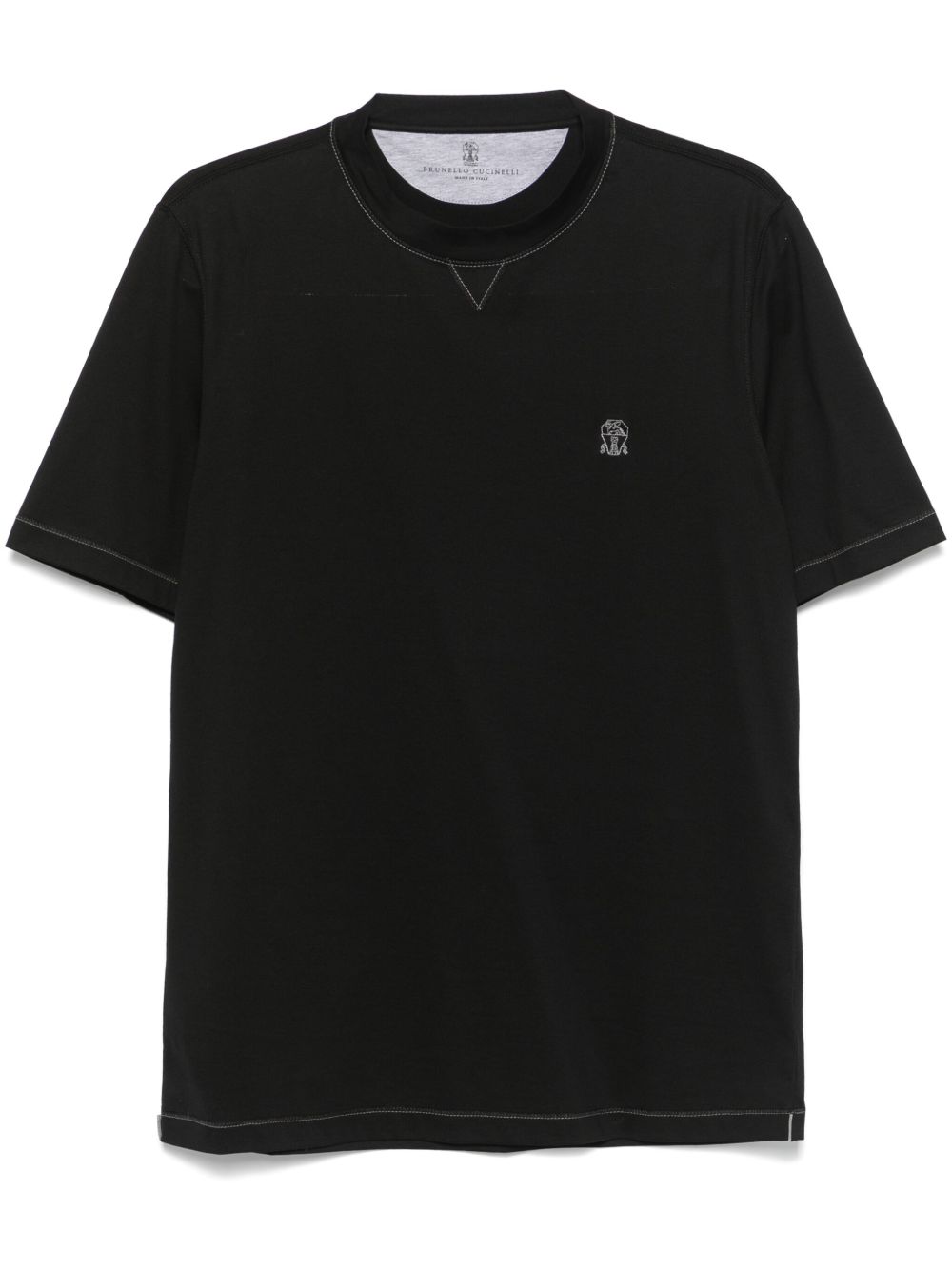 Brunello Cucinelli Crew neck T-shirt in cotton jersey with logo and faux layering Brunello Cucinelli