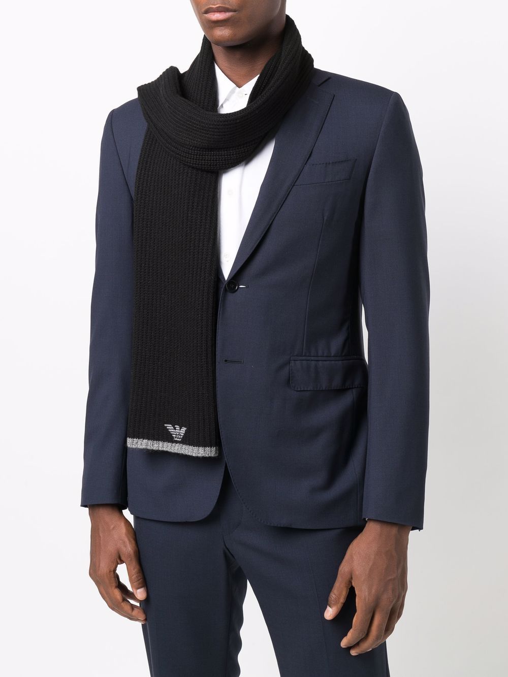 Emporio Armani ribbed knit embroidered logo scarf & beanie set Emporio Armani