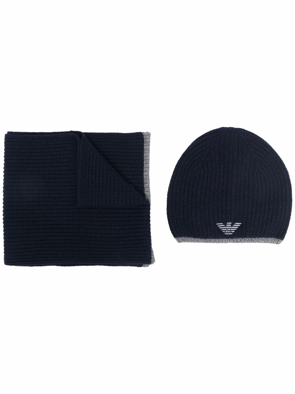 Emporio Armani ribbed knit embroidered logo scarf & beanie set Emporio Armani