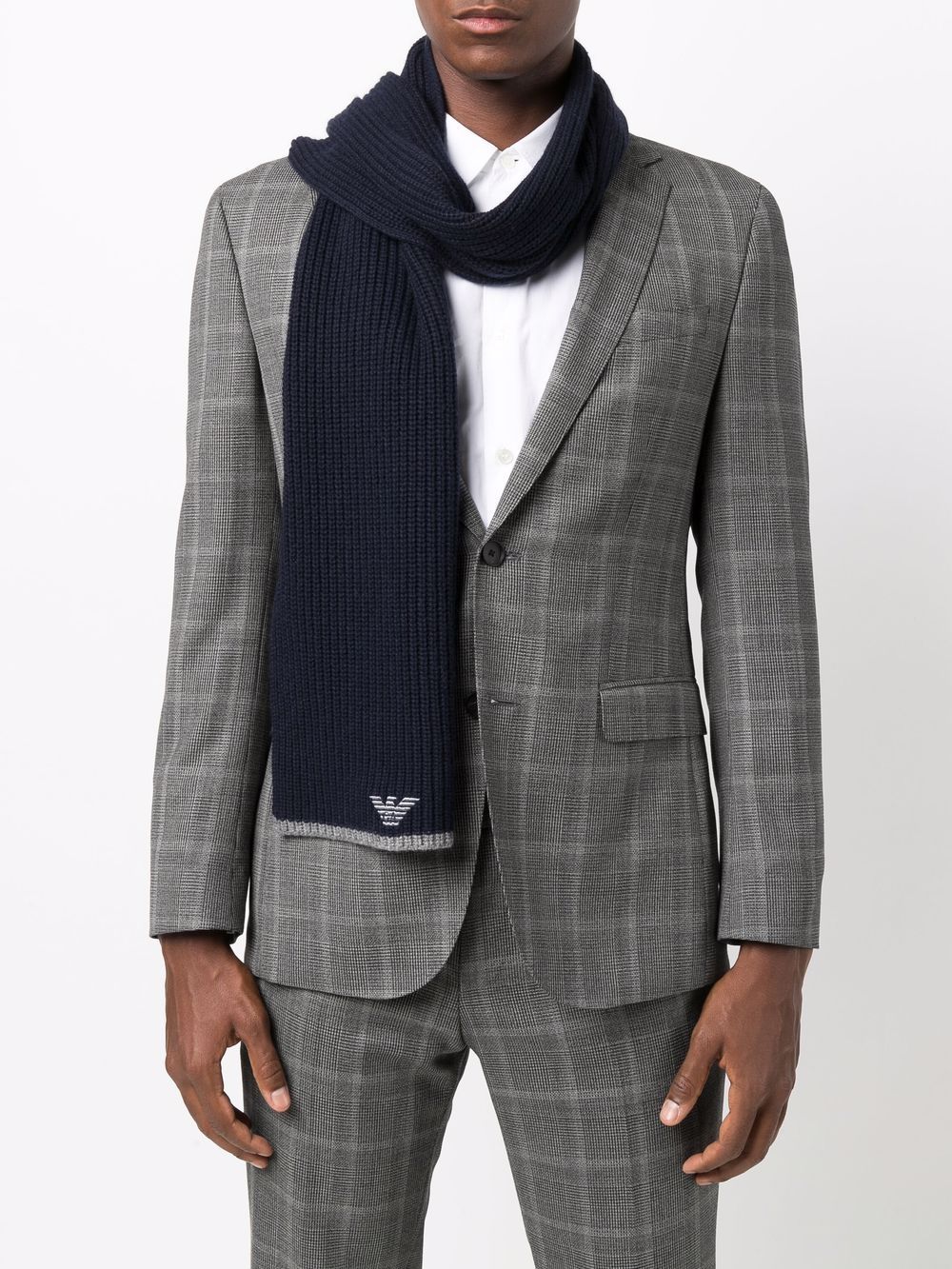 Emporio Armani ribbed knit embroidered logo scarf & beanie set Emporio Armani