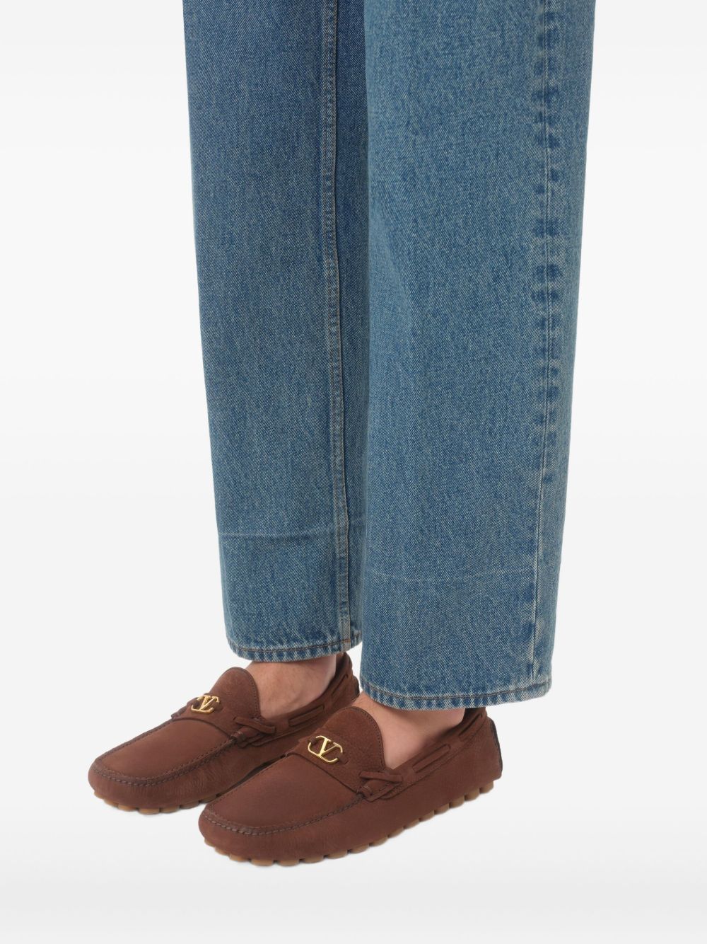 Valentino Garavani Fastaway Driver Moccasin In Deer Suede Valentino Garavani