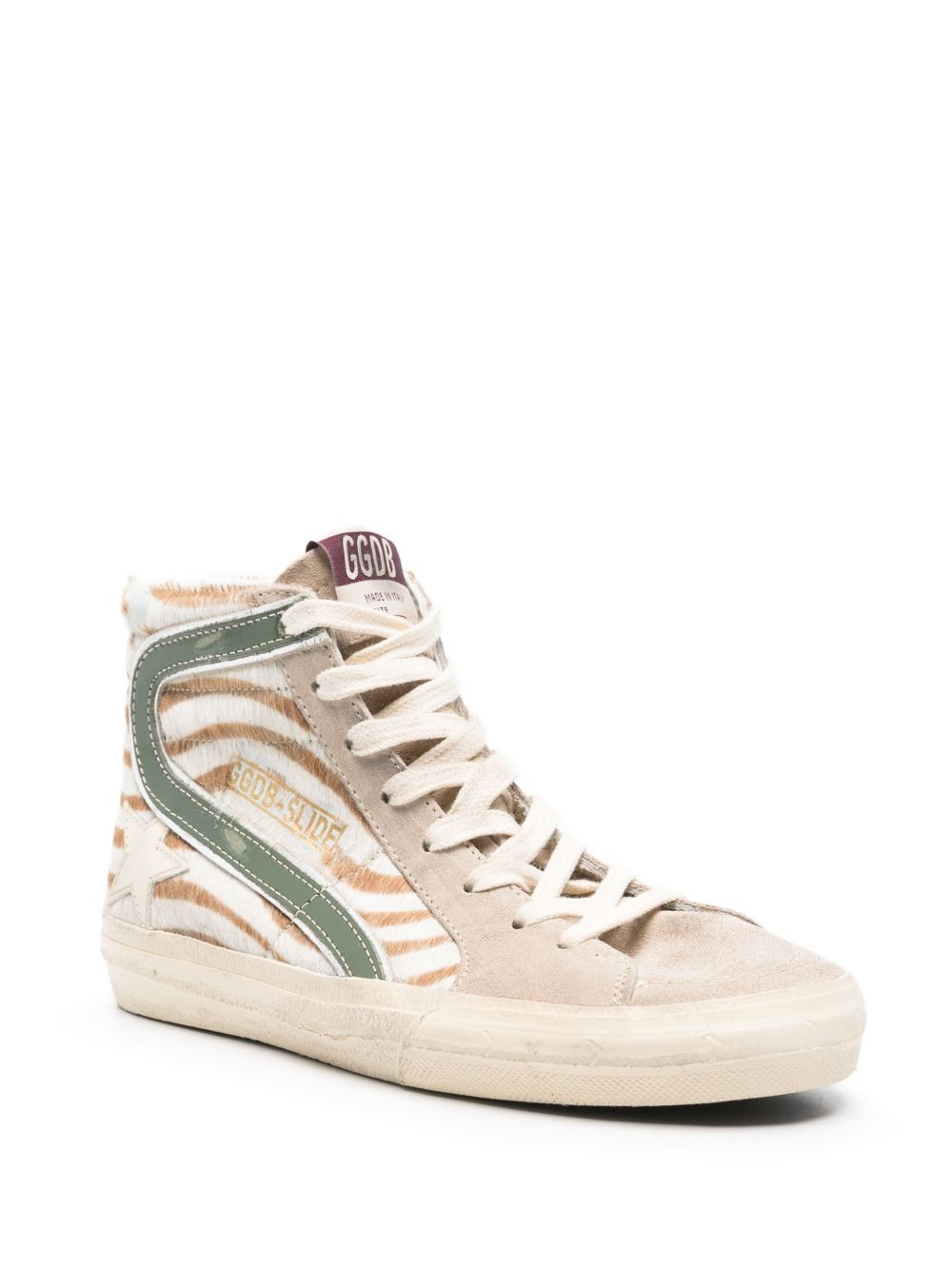 Golden Goose Slide in zebra-print pony skin with laminated leather flash Golden Goose
