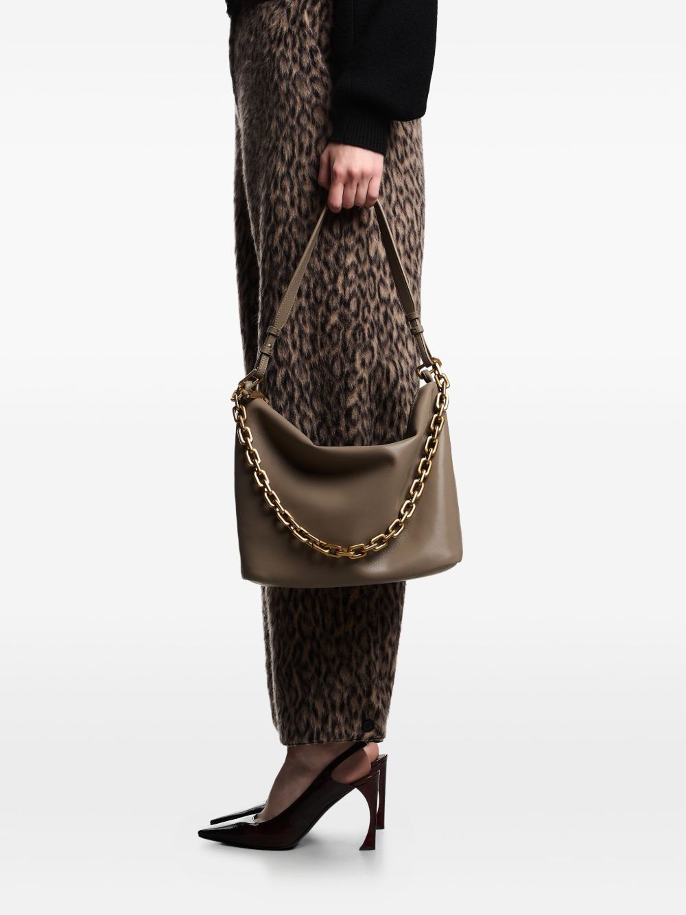 Emporio Armani Medium leather hobo bag with chain Emporio Armani