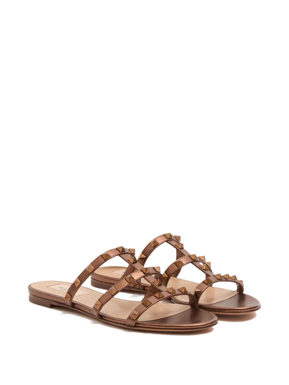 Valentino Garavani Rockstud Low Slide Sandal in Laminated Nappa Leather - Gallerias