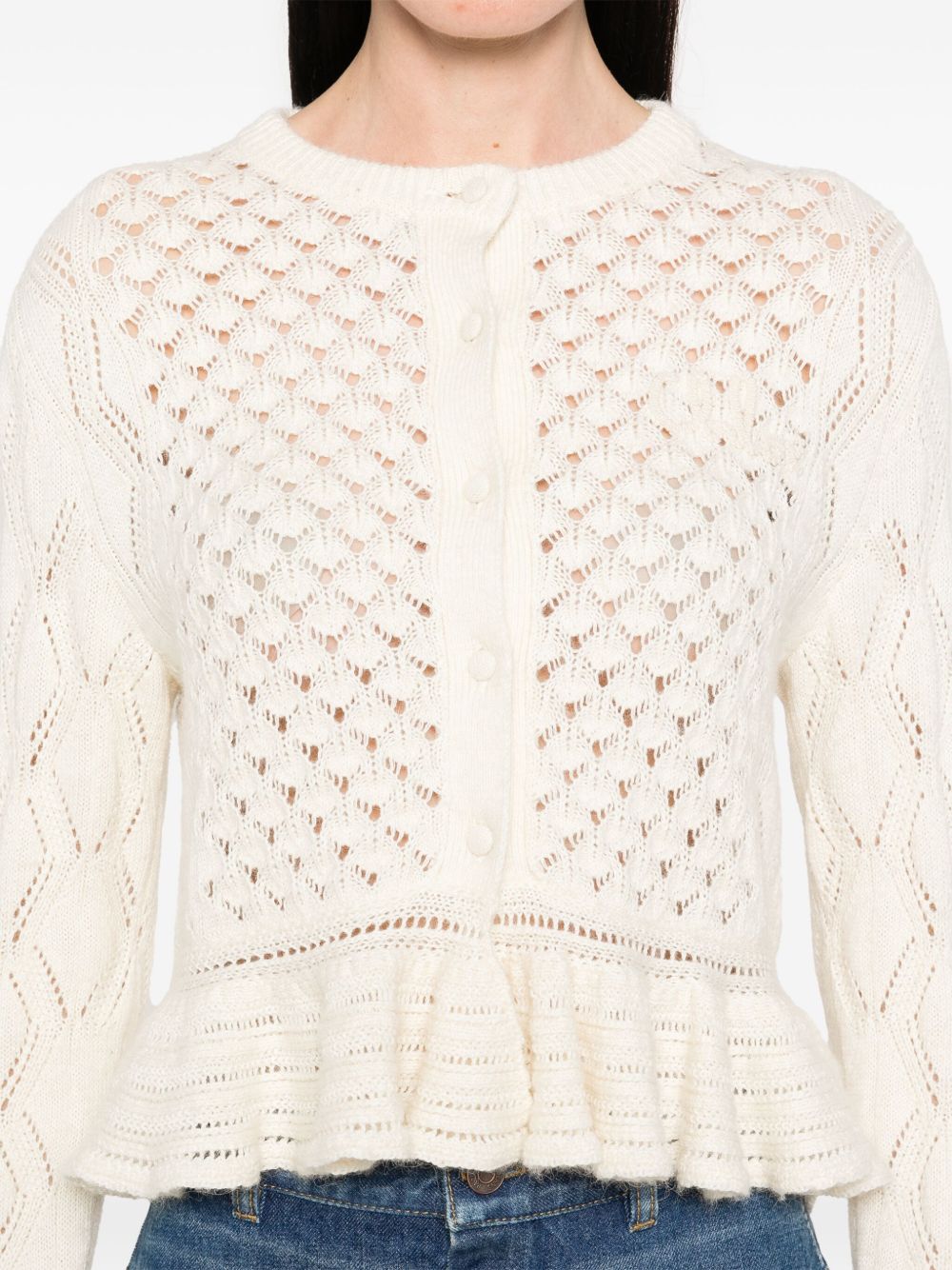 Chloé Ruffled logo cardigan in a silk, alpaca & cotton knit Chloé