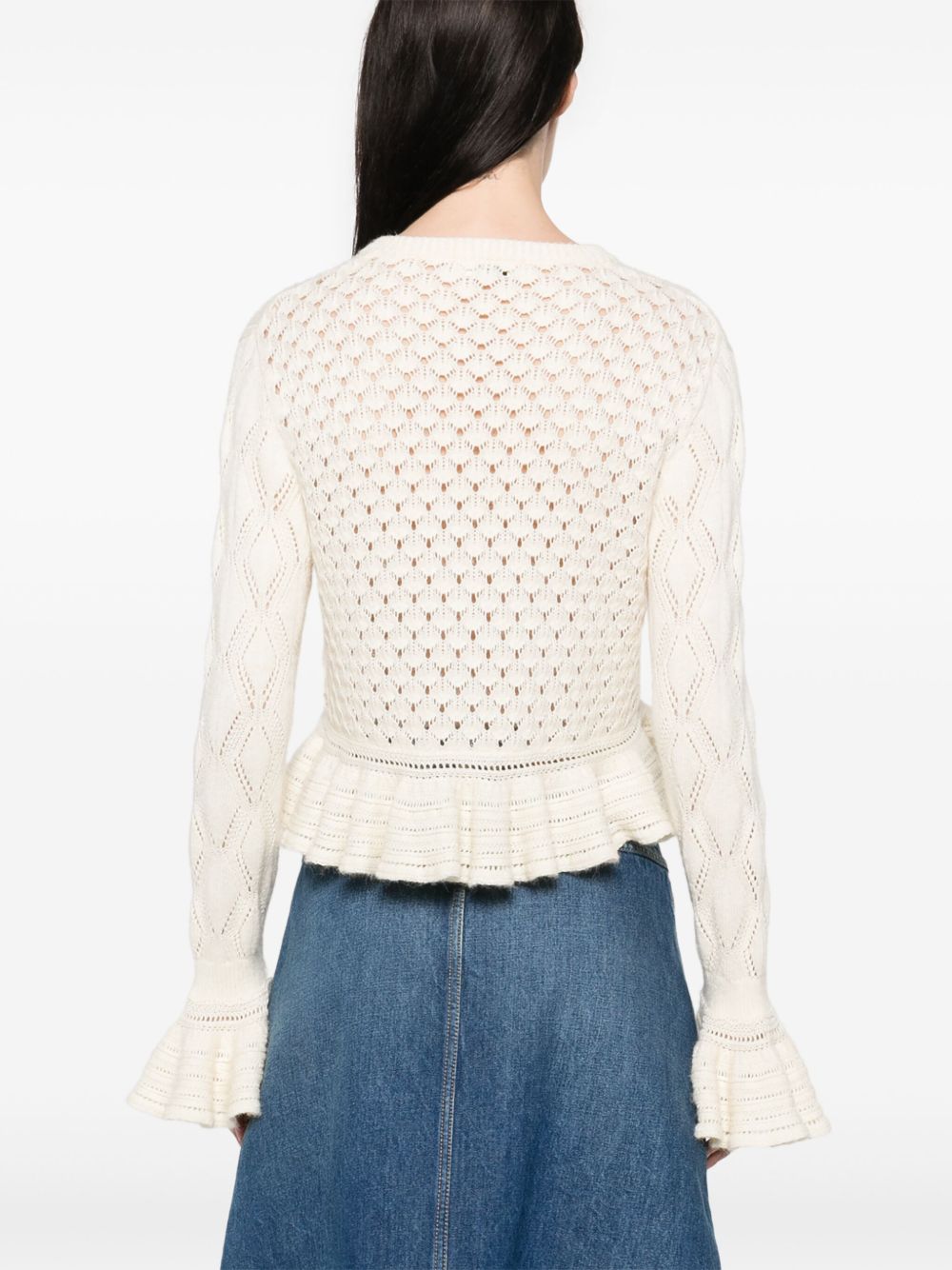 Chloé Ruffled logo cardigan in a silk, alpaca & cotton knit Chloé
