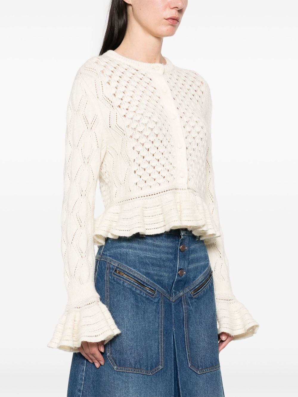 Chloé Ruffled logo cardigan in a silk, alpaca & cotton knit Chloé