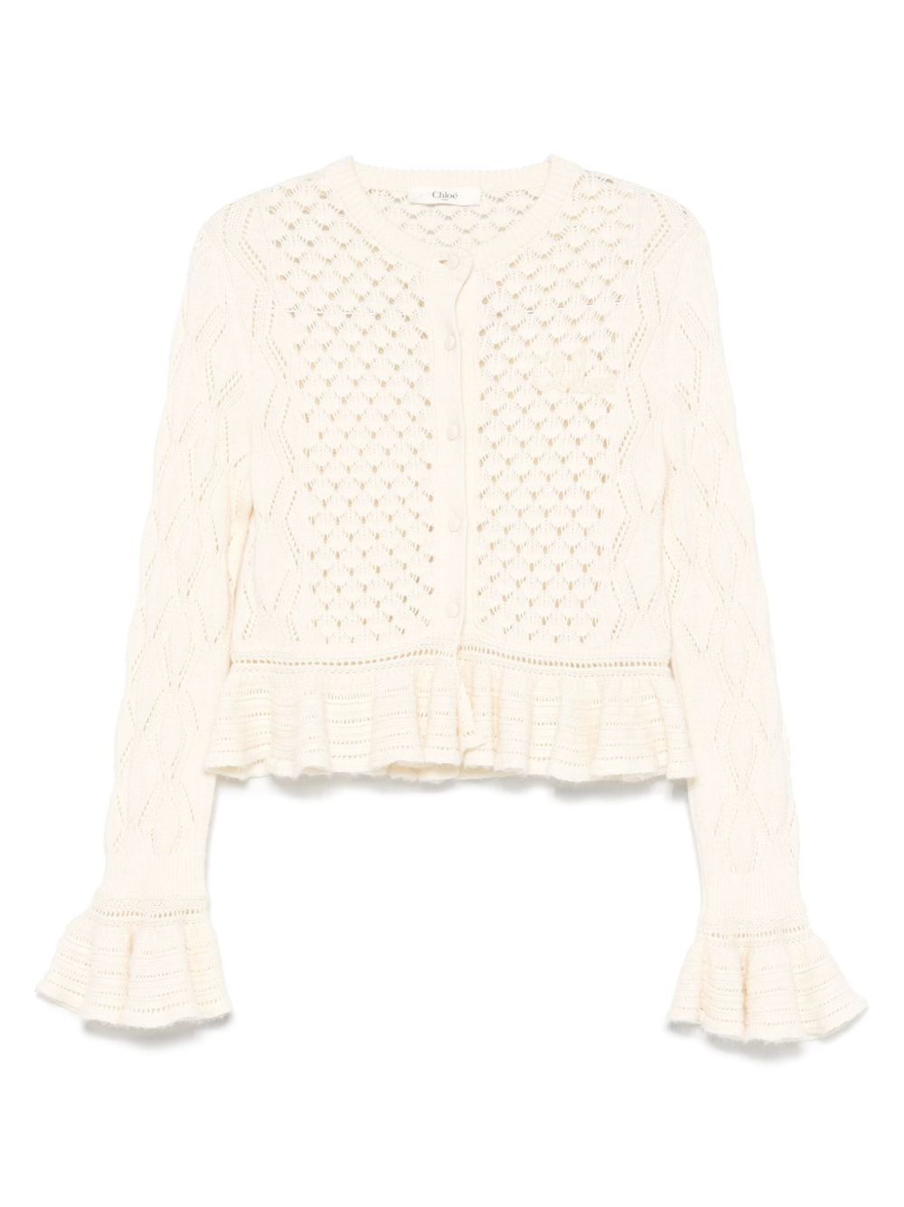 Chloé Ruffled logo cardigan in a silk, alpaca & cotton knit Chloé