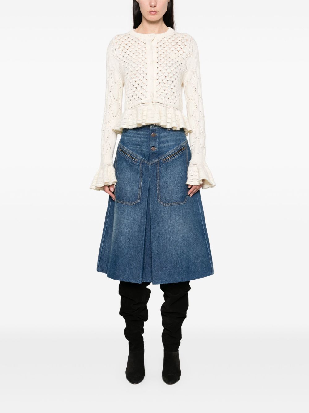 Chloé Ruffled logo cardigan in a silk, alpaca & cotton knit Chloé