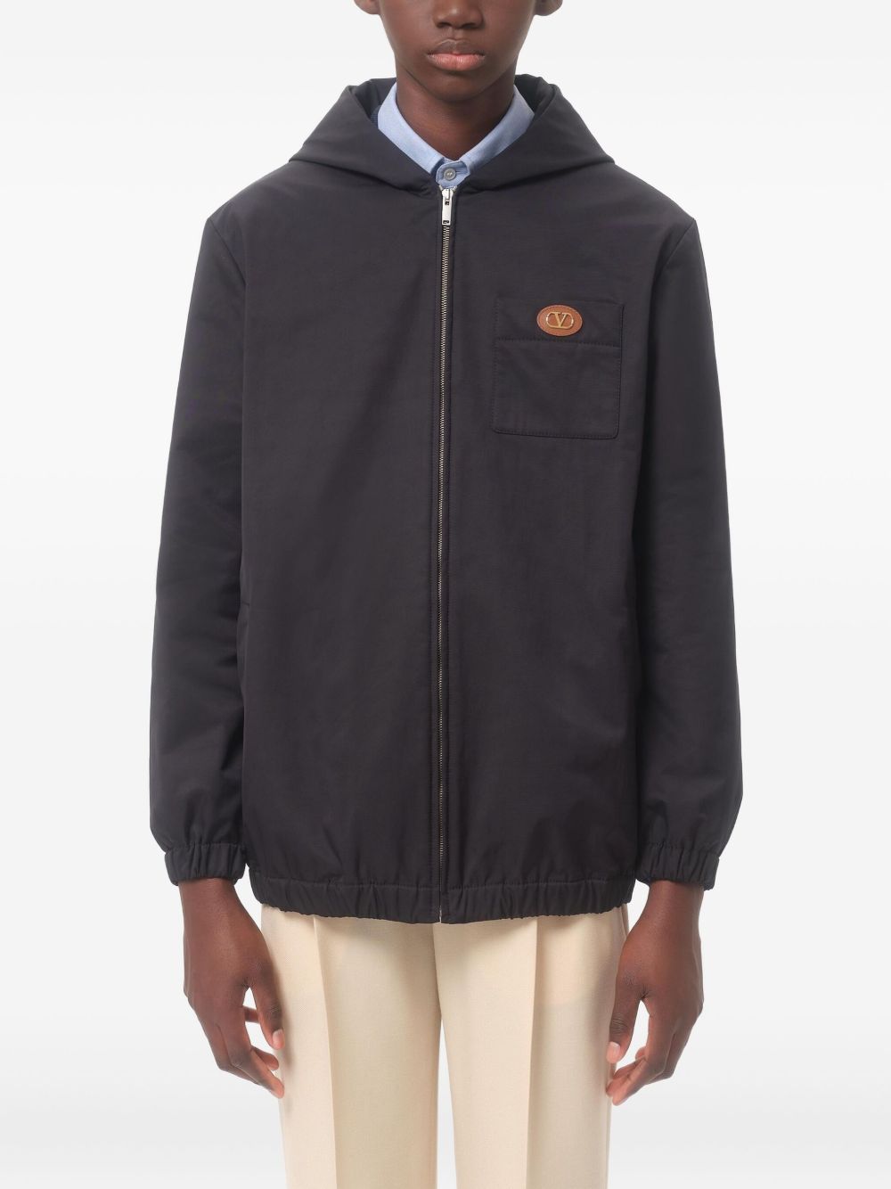 Valentino Nylon Hooded Jacket with VLogo Patch Valentino