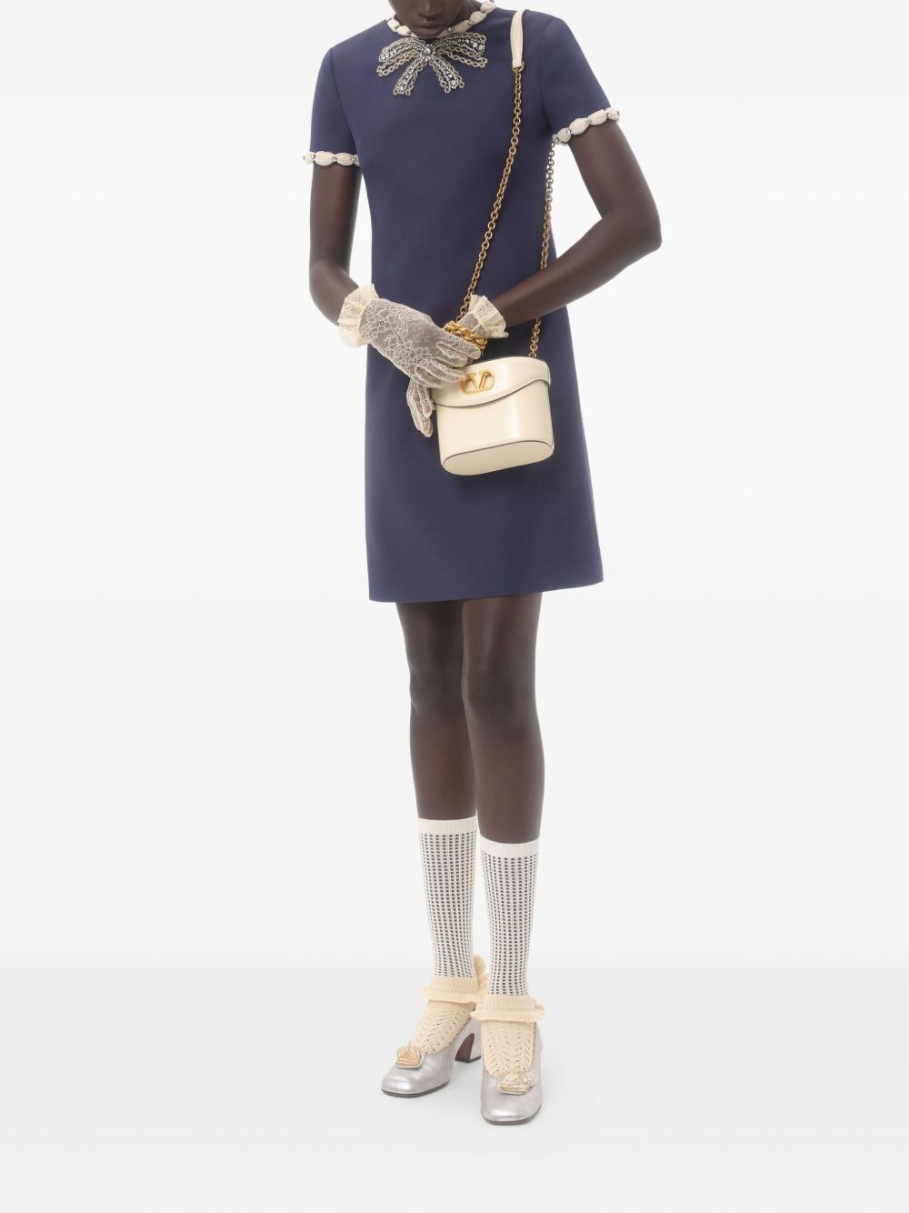 Valentino Short Embroidered Crepe Couture Dress Valentino