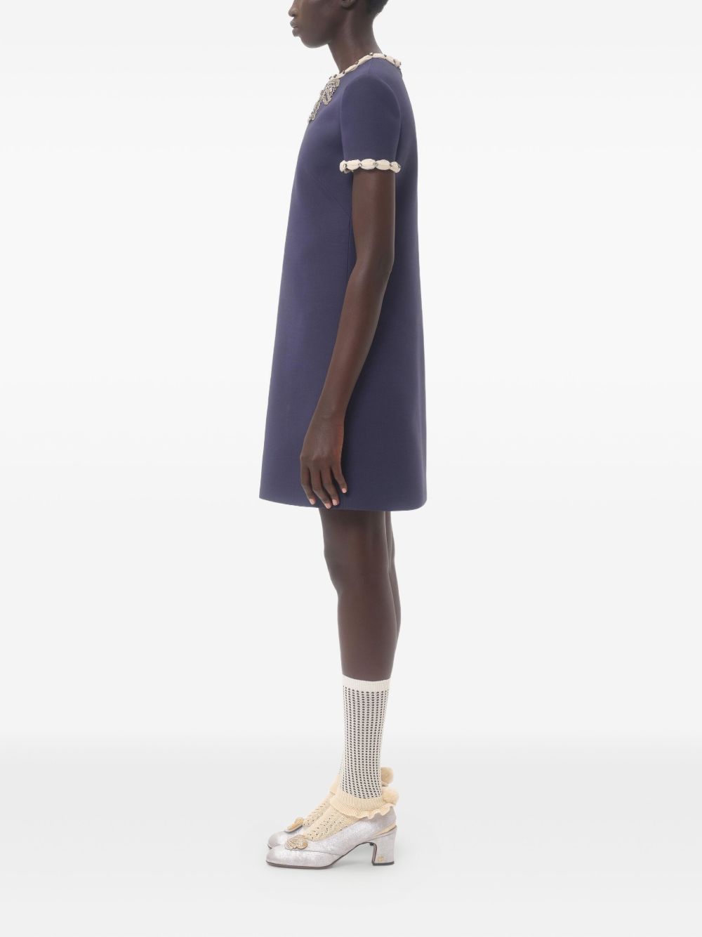 Valentino Short Embroidered Crepe Couture Dress Valentino