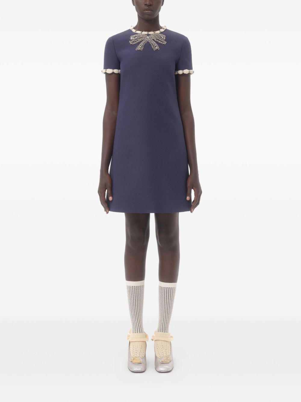Valentino Short Embroidered Crepe Couture Dress Valentino