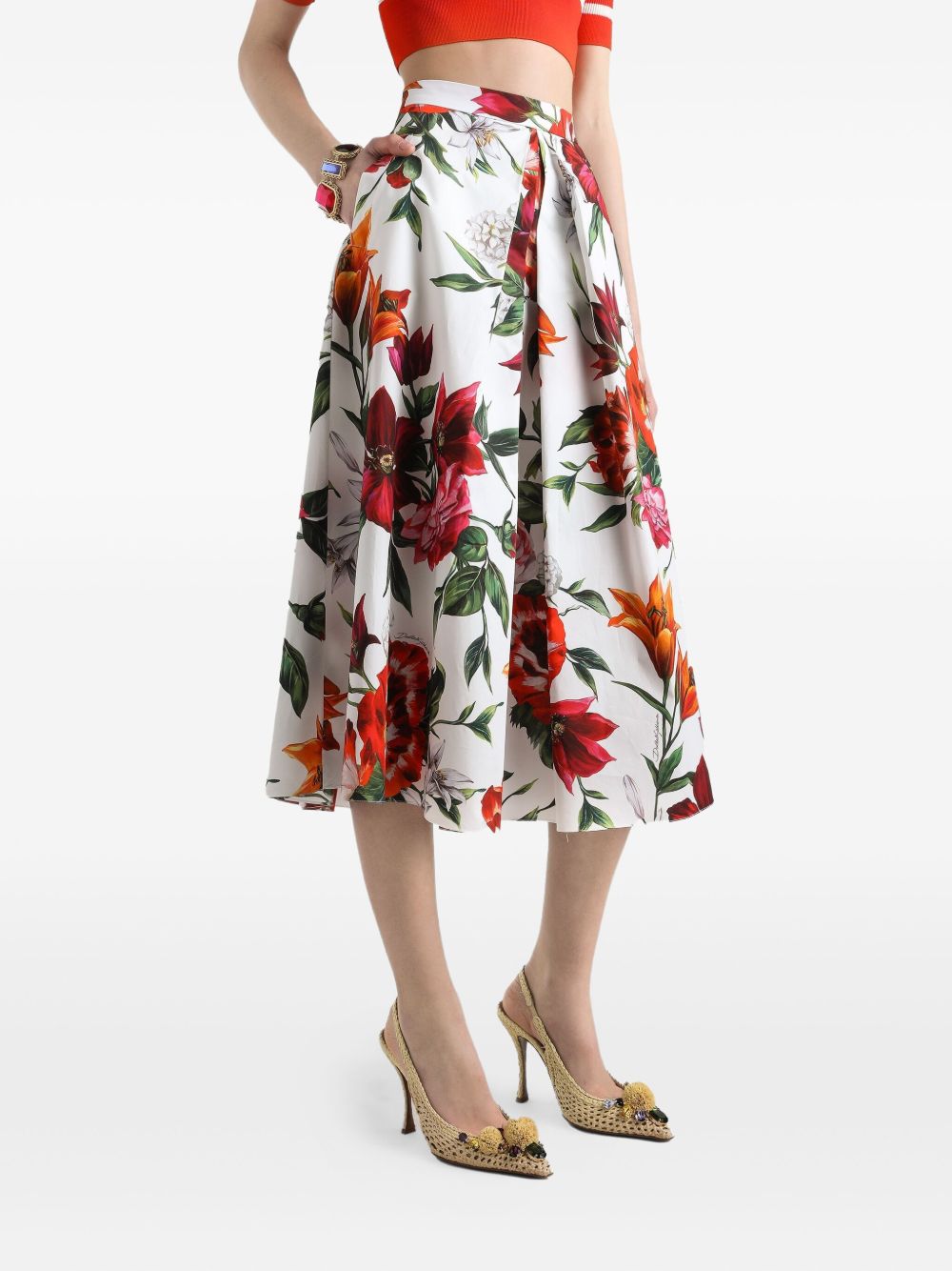 Dolce & Gabbana Flower-print pleated poplin skirt Dolce & Gabbana