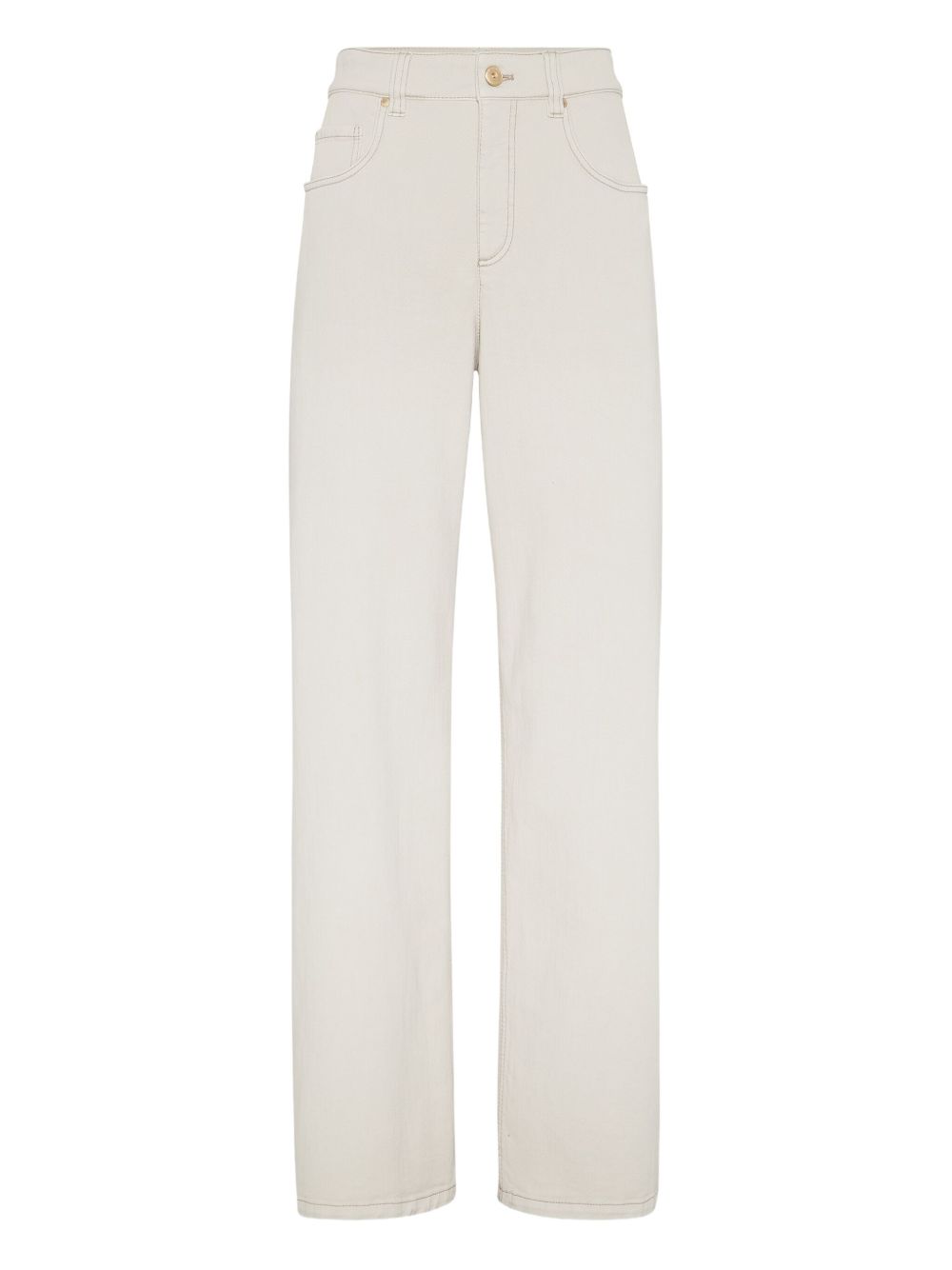 Brunello Cucinelli Stretch dyed denim loose barrel trousers with monili Brunello Cucinelli