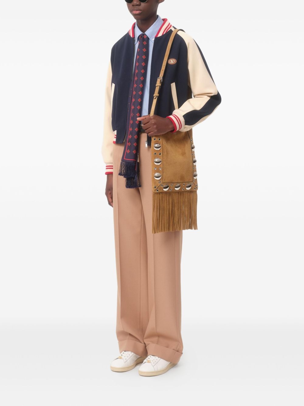 Valentino Wool and Cotton Bomber Jacket with Vlogo and Le Chat De La Maison Patch Valentino