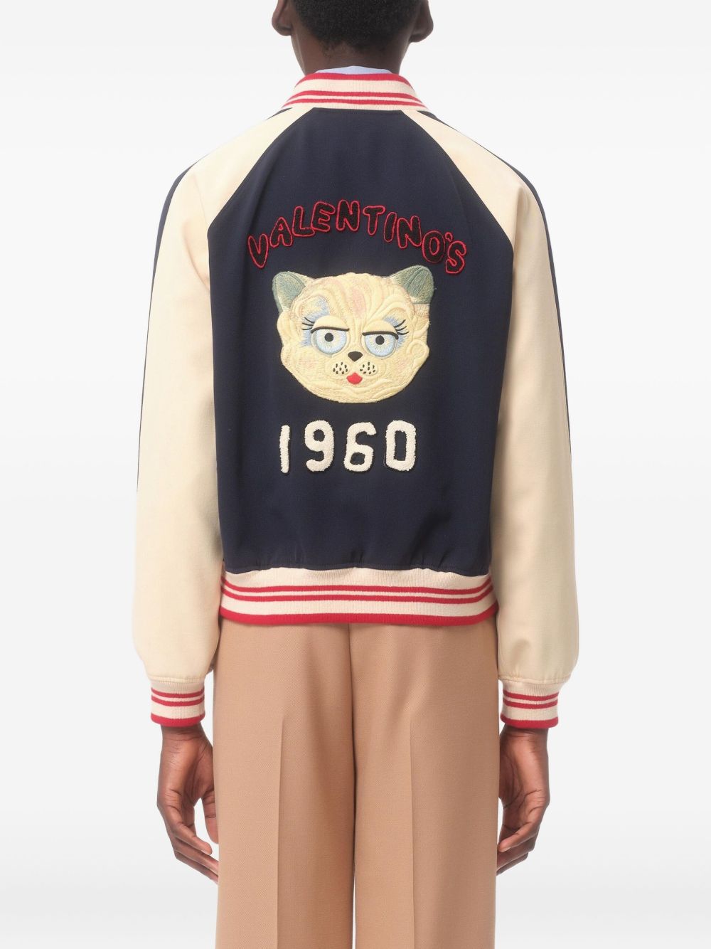 Valentino Wool and Cotton Bomber Jacket with Vlogo and Le Chat De La Maison Patch Valentino