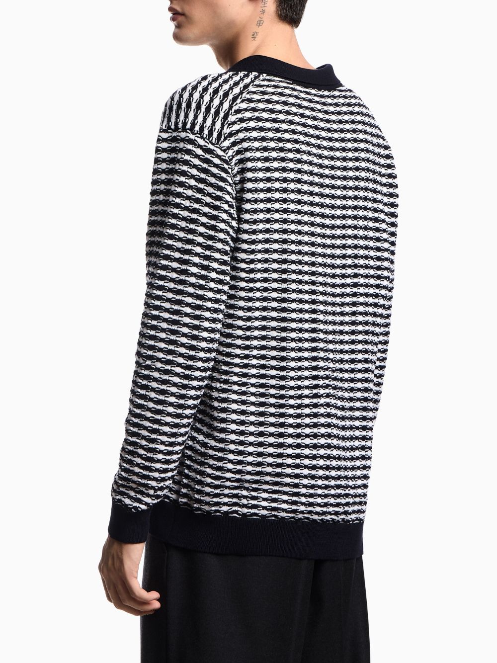 Emporio Armani Icon embossed stitch virgin wool polo neck sweater Emporio Armani