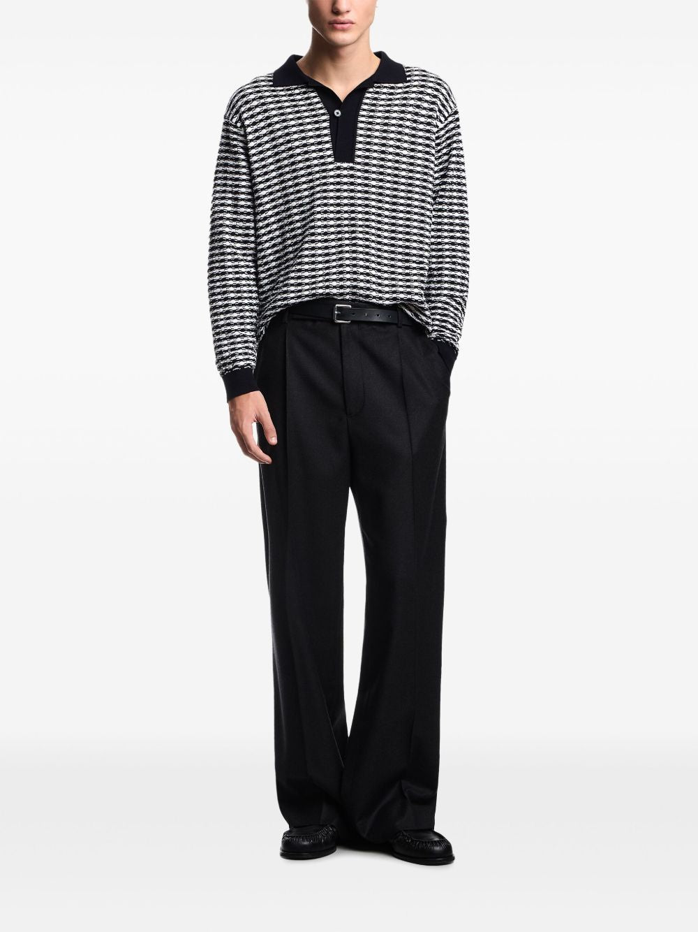 Emporio Armani Icon embossed stitch virgin wool polo neck sweater Emporio Armani