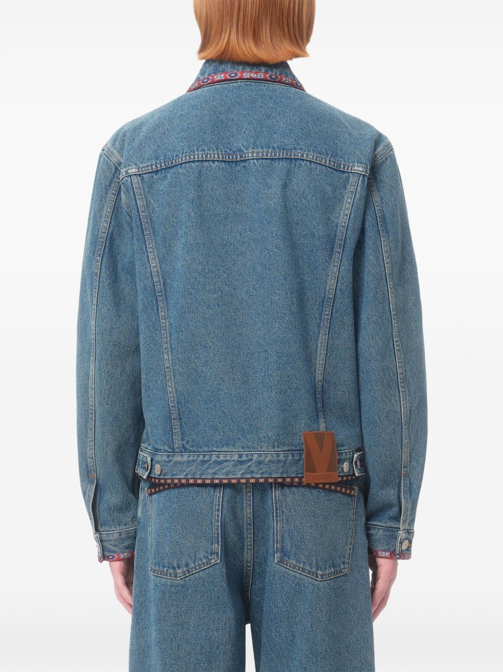 Valentino Bead-Embellished Floral-Trimmed Denim Jacket Valentino