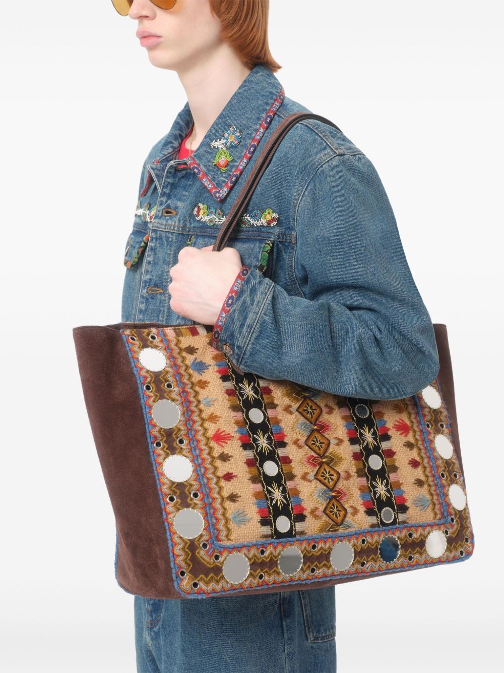 Valentino Bead-Embellished Floral-Trimmed Denim Jacket Valentino