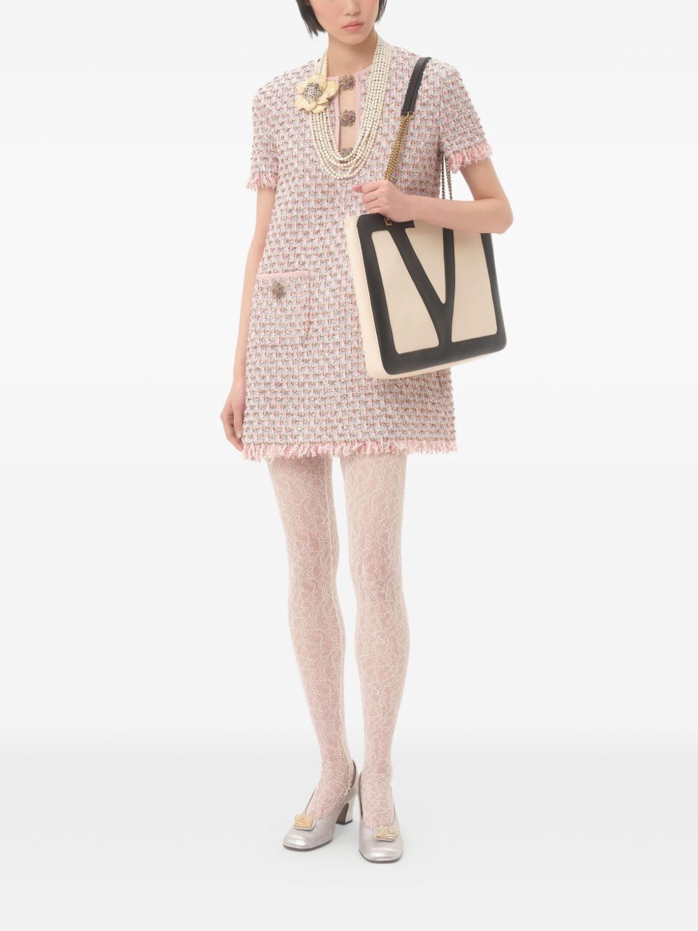 Valentino Short Dress in Embroidered Ribbon Tweed Valentino