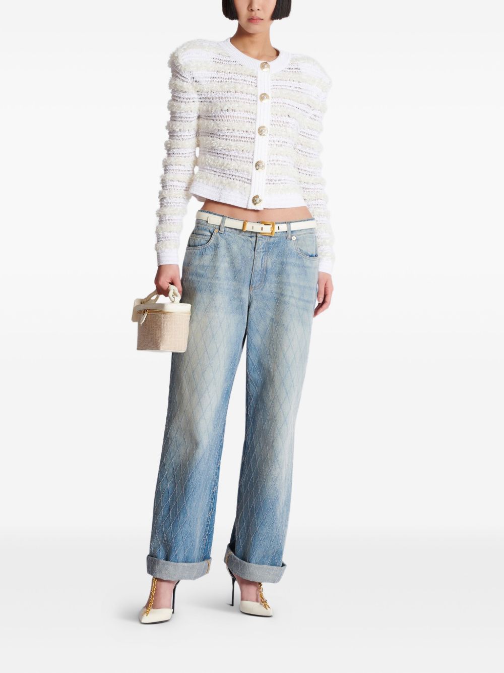 Balmain Long-sleeved tweed-effect knit cardigan Balmain