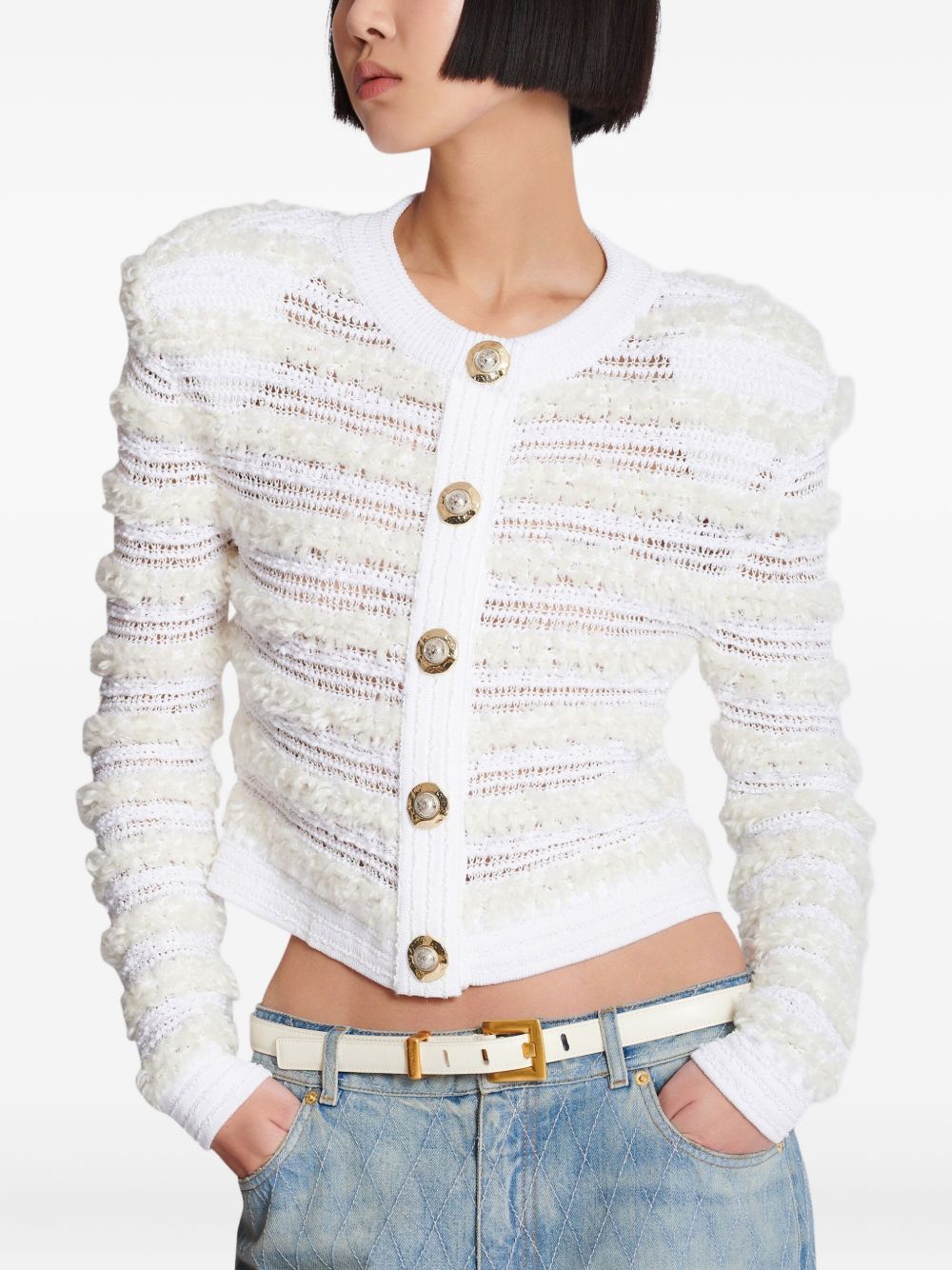 Balmain Long-sleeved tweed-effect knit cardigan Balmain