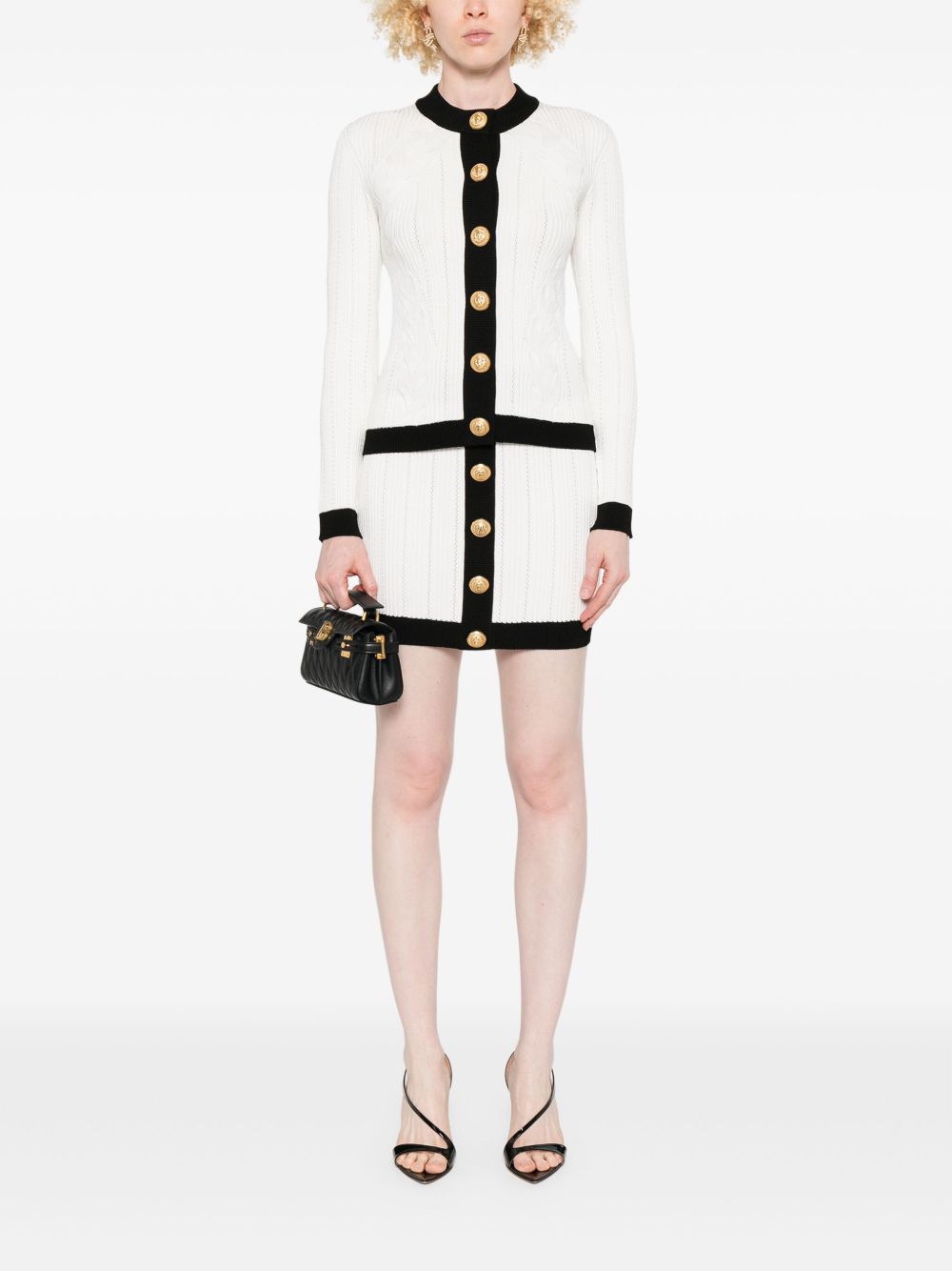 Balmain Button-embellished ribbed-knit mini skirt Balmain