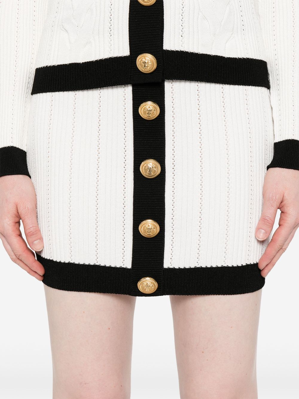 Balmain Button-embellished ribbed-knit mini skirt Balmain