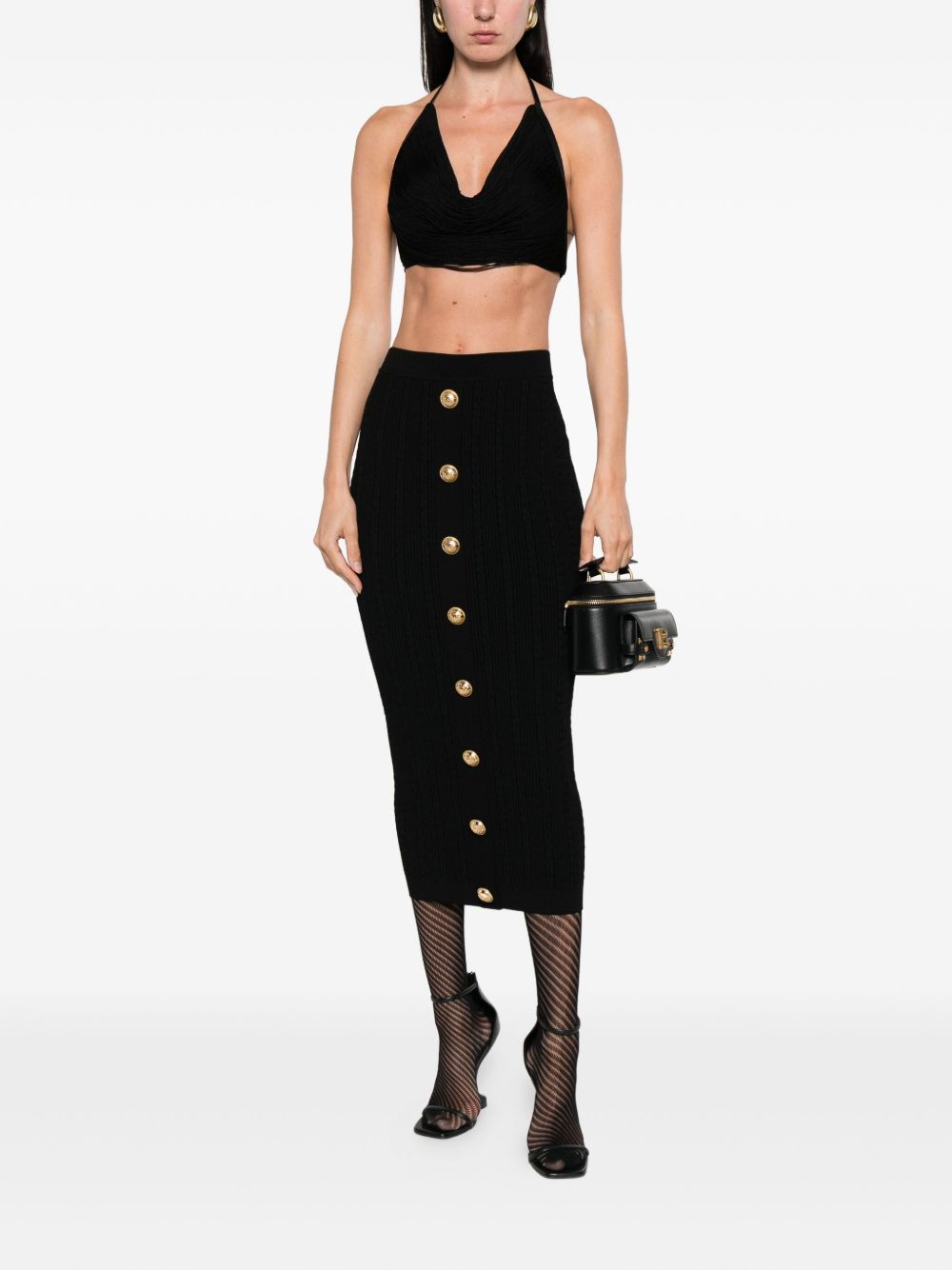 Balmain Cable-knit button-front midi fitted skirt Balmain