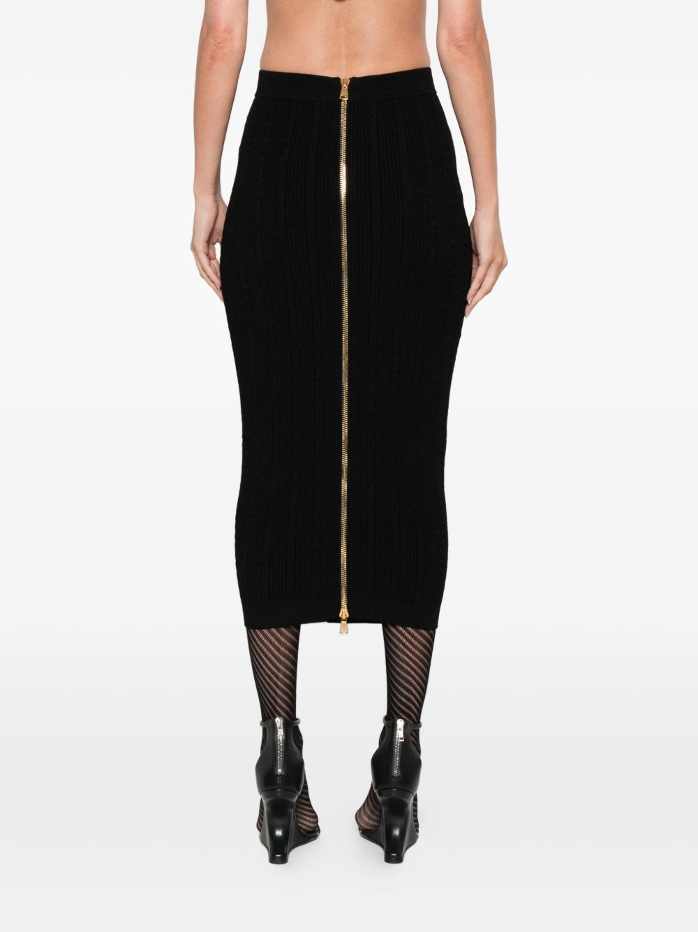Balmain Cable-knit button-front midi fitted skirt Balmain