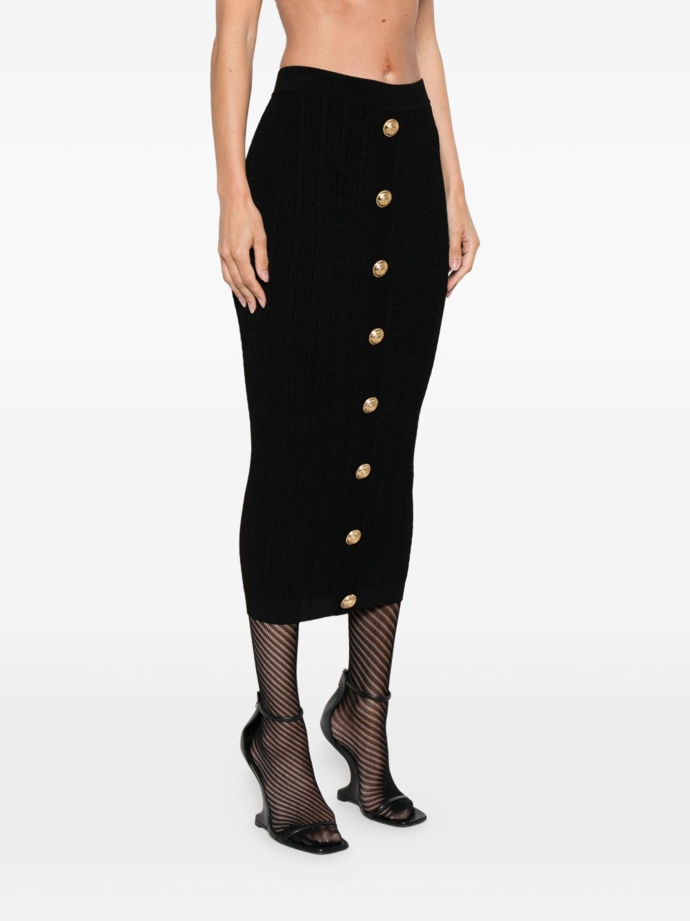 Balmain Cable-knit button-front midi fitted skirt Balmain