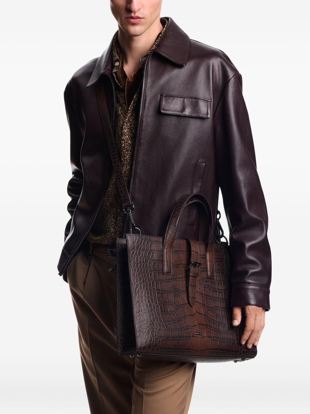 Emporio Armani Crocodile-print leather business bag Emporio Armani