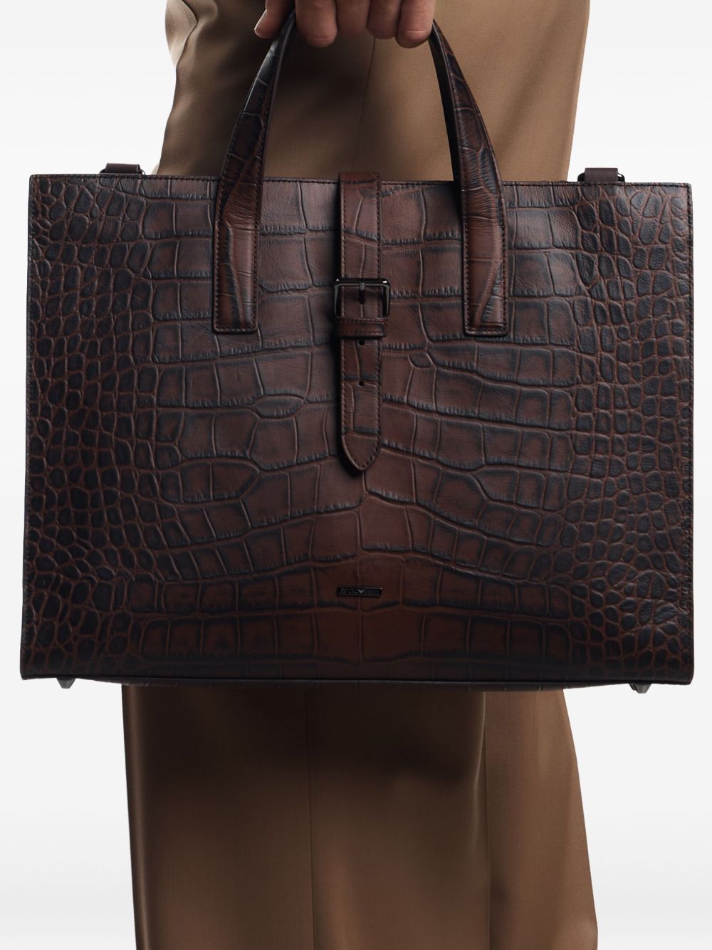 Emporio Armani Crocodile-print leather business bag Emporio Armani