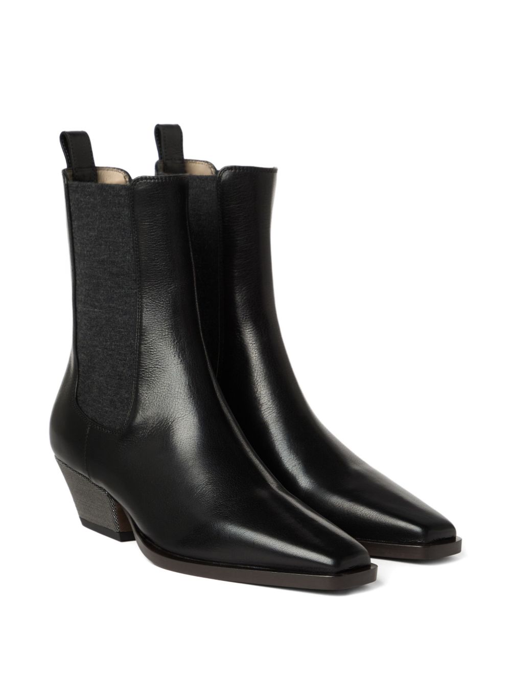Brunello Cucinelli Classic Leather Chelsea Boot with Precious Block Heels Brunello Cucinelli
