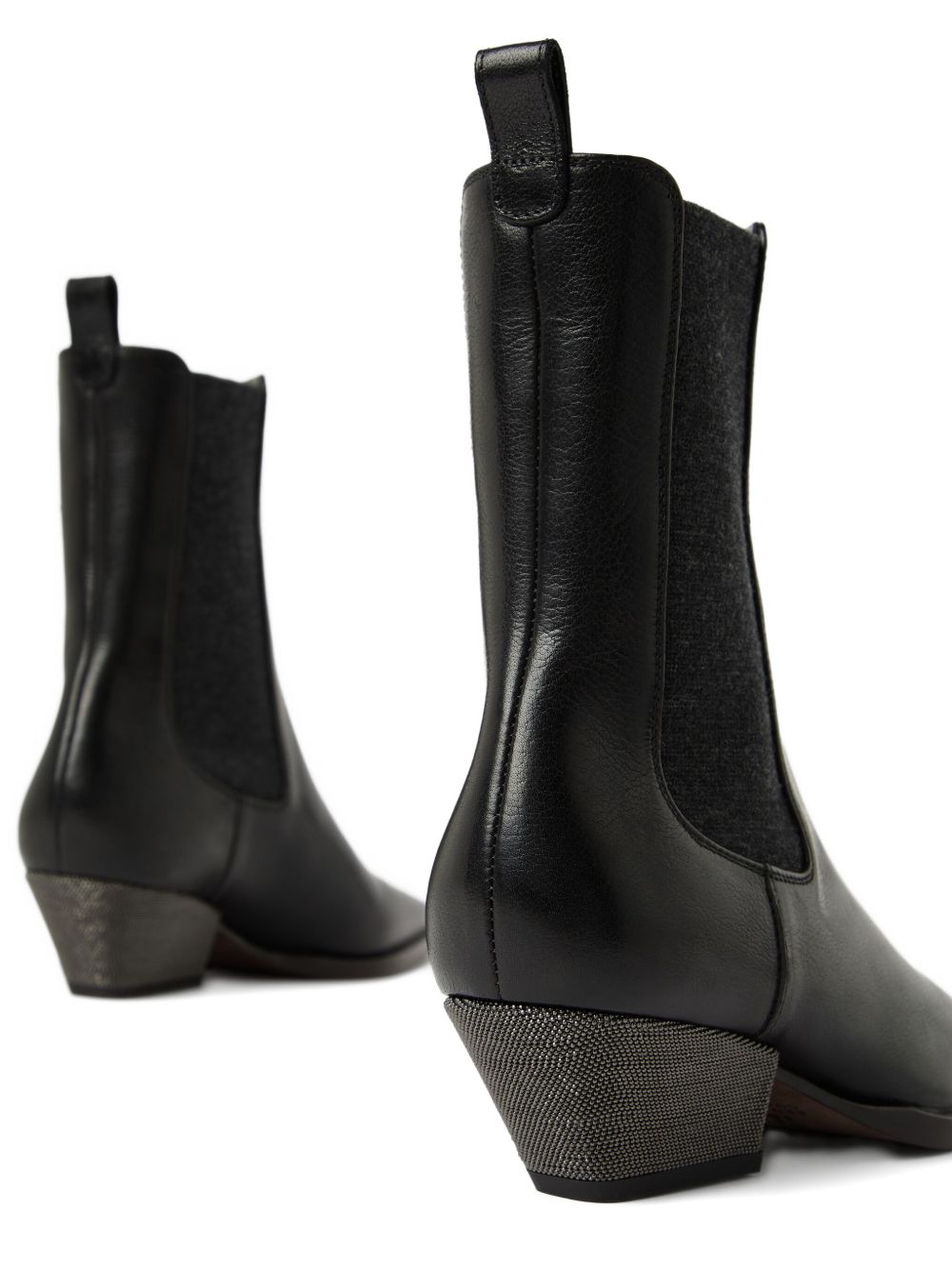 Brunello Cucinelli Classic Leather Chelsea Boot with Precious Block Heels Brunello Cucinelli