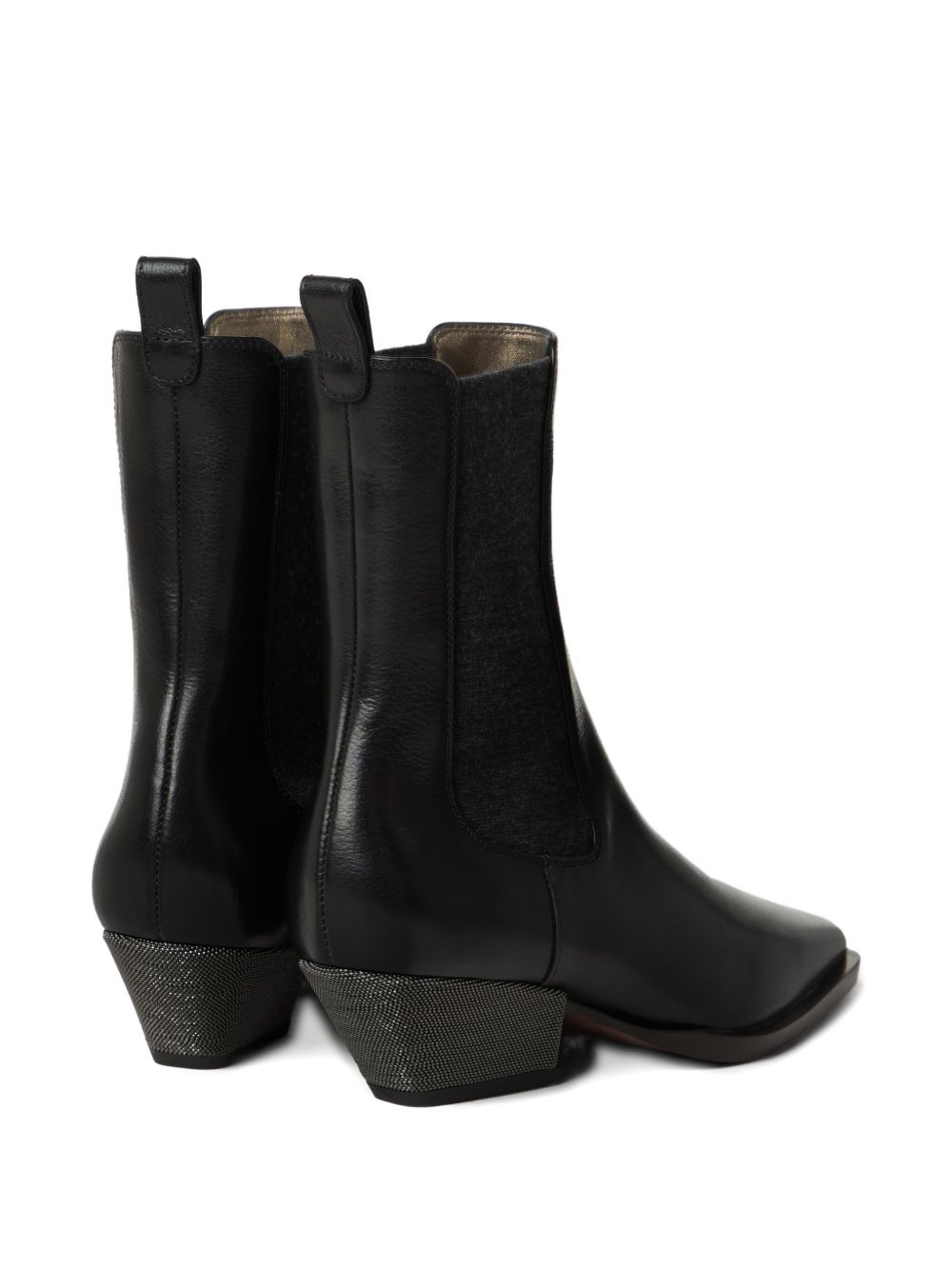 Brunello Cucinelli Classic Leather Chelsea Boot with Precious Block Heels Brunello Cucinelli