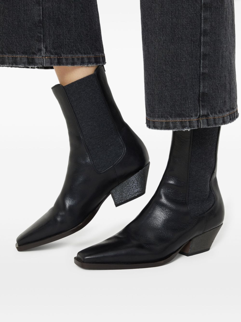 Brunello Cucinelli Classic Leather Chelsea Boot with Precious Block Heels Brunello Cucinelli