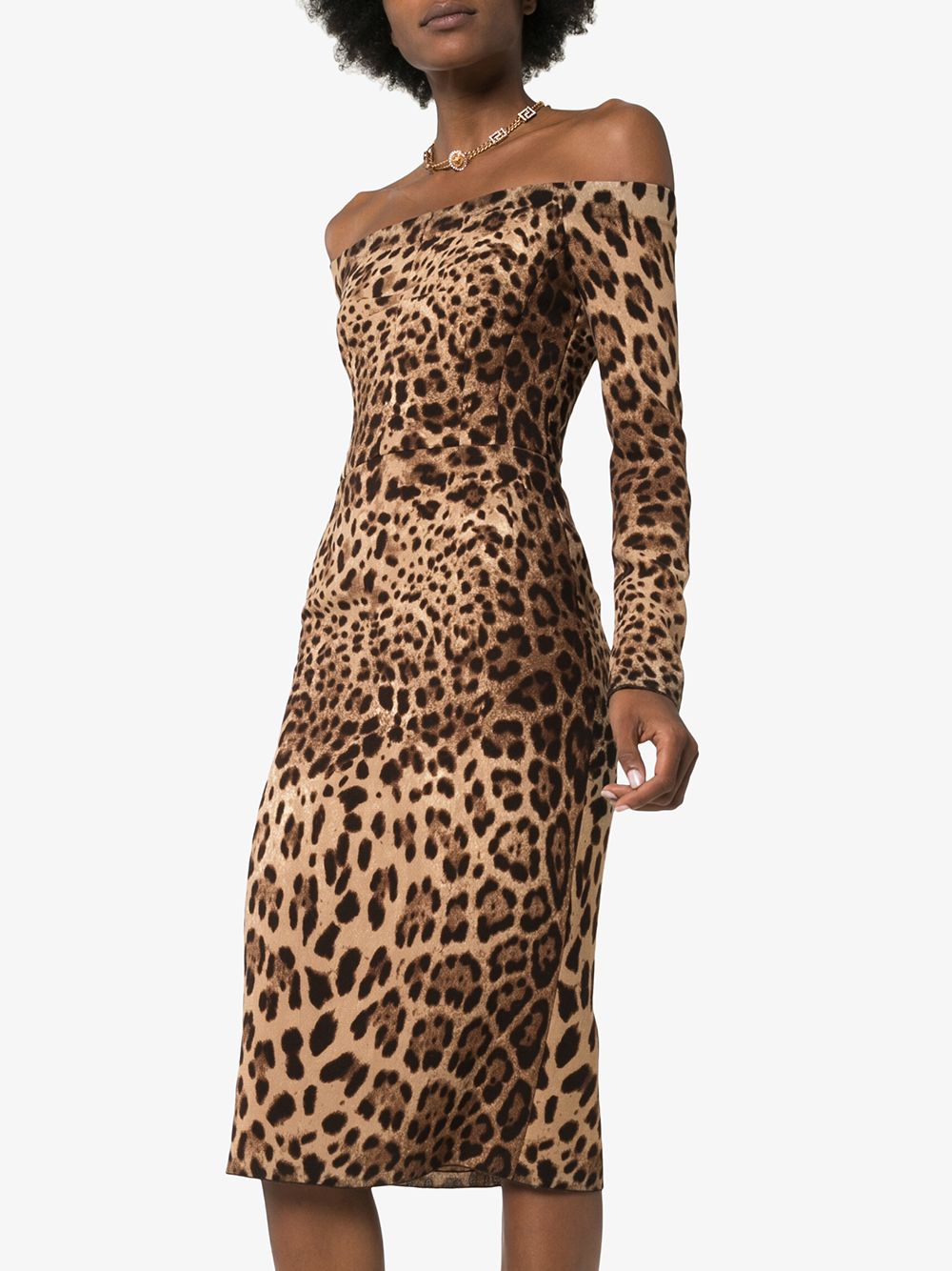 Dolce & Gabbana off-the-shoulder Leopard Print Midi Dress Dolce & Gabbana