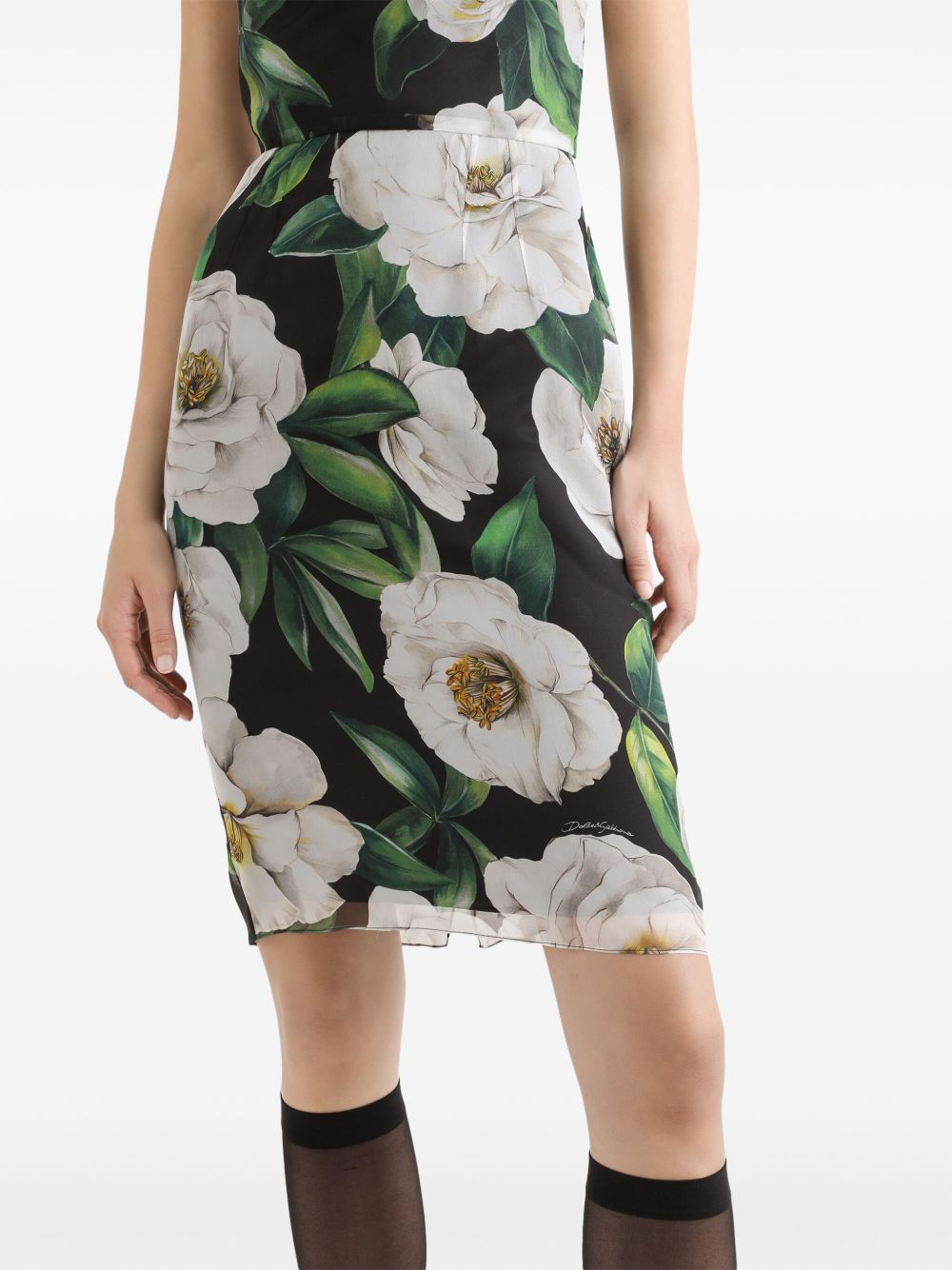 Dolce & Gabbana Gardenia-print chiffon midi dress Dolce & Gabbana