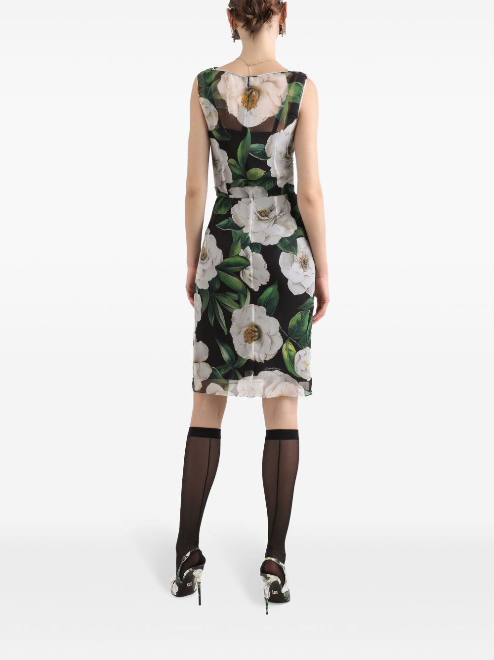 Dolce & Gabbana Gardenia-print chiffon midi dress Dolce & Gabbana